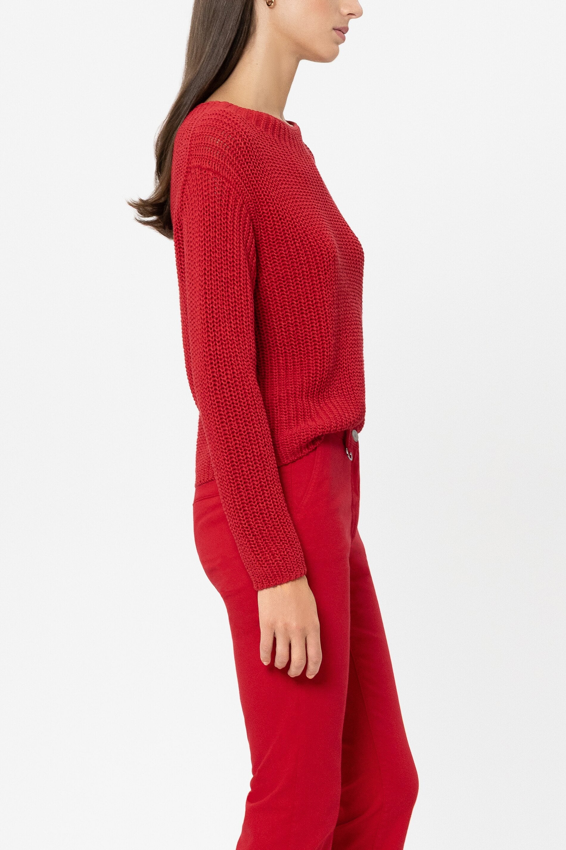 Pullover aus Leinen-Mix - cherry red - Standard | Model Seite