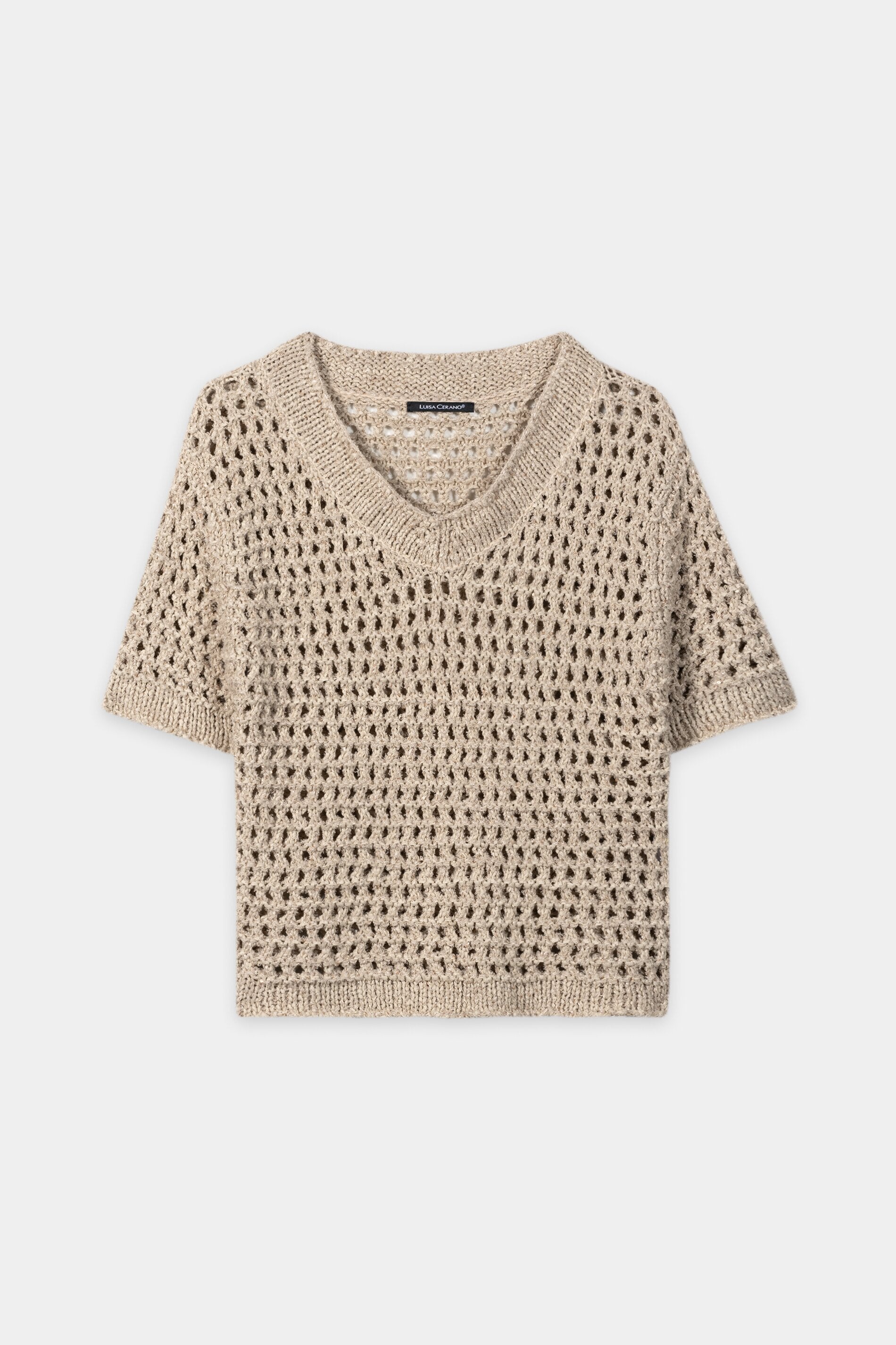 Pailletten-Netzstrick-Pullover - sand - Standard | Artikel Front