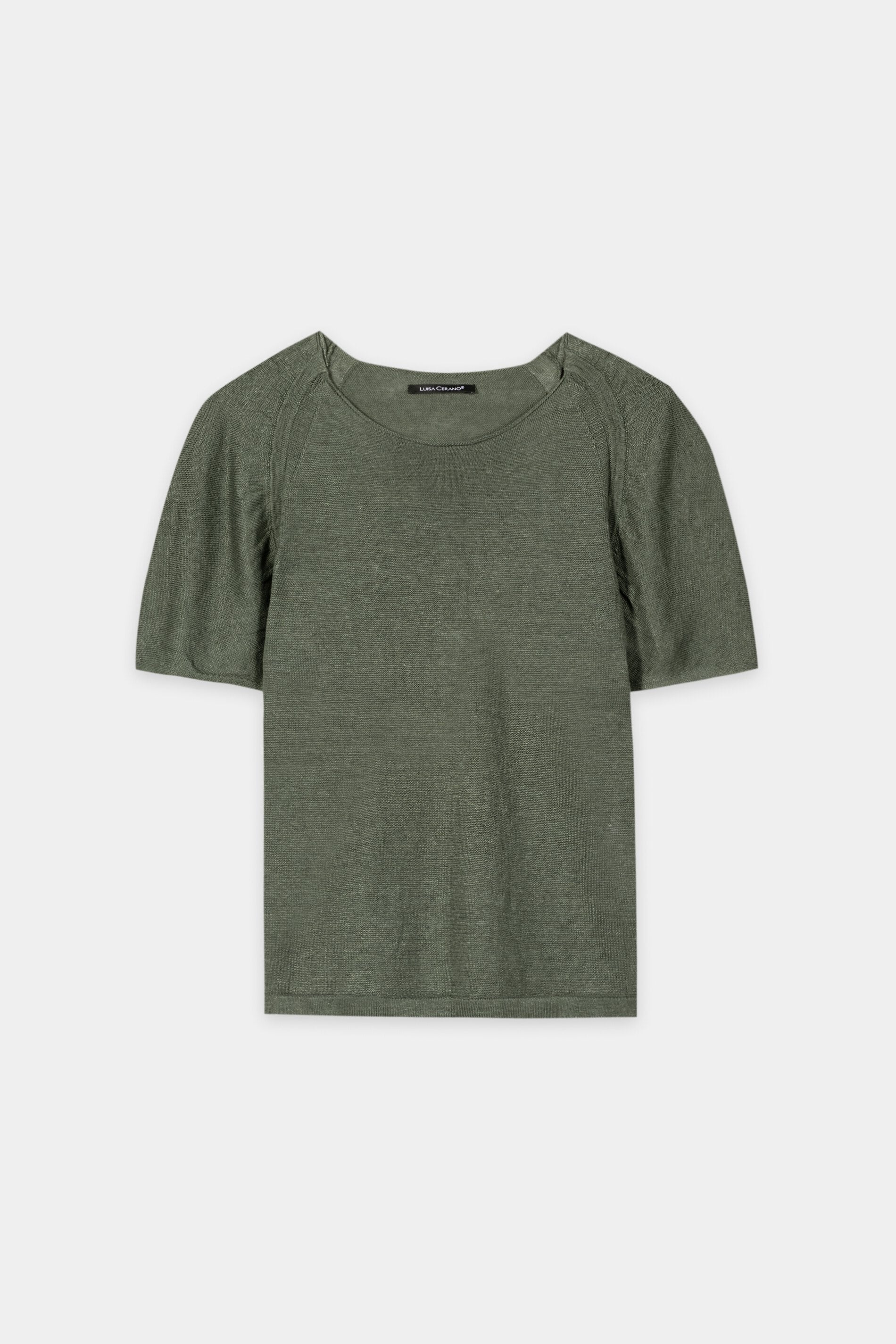 Leinen-Rundhals-Pullover - khaki - Standard | Artikel Front