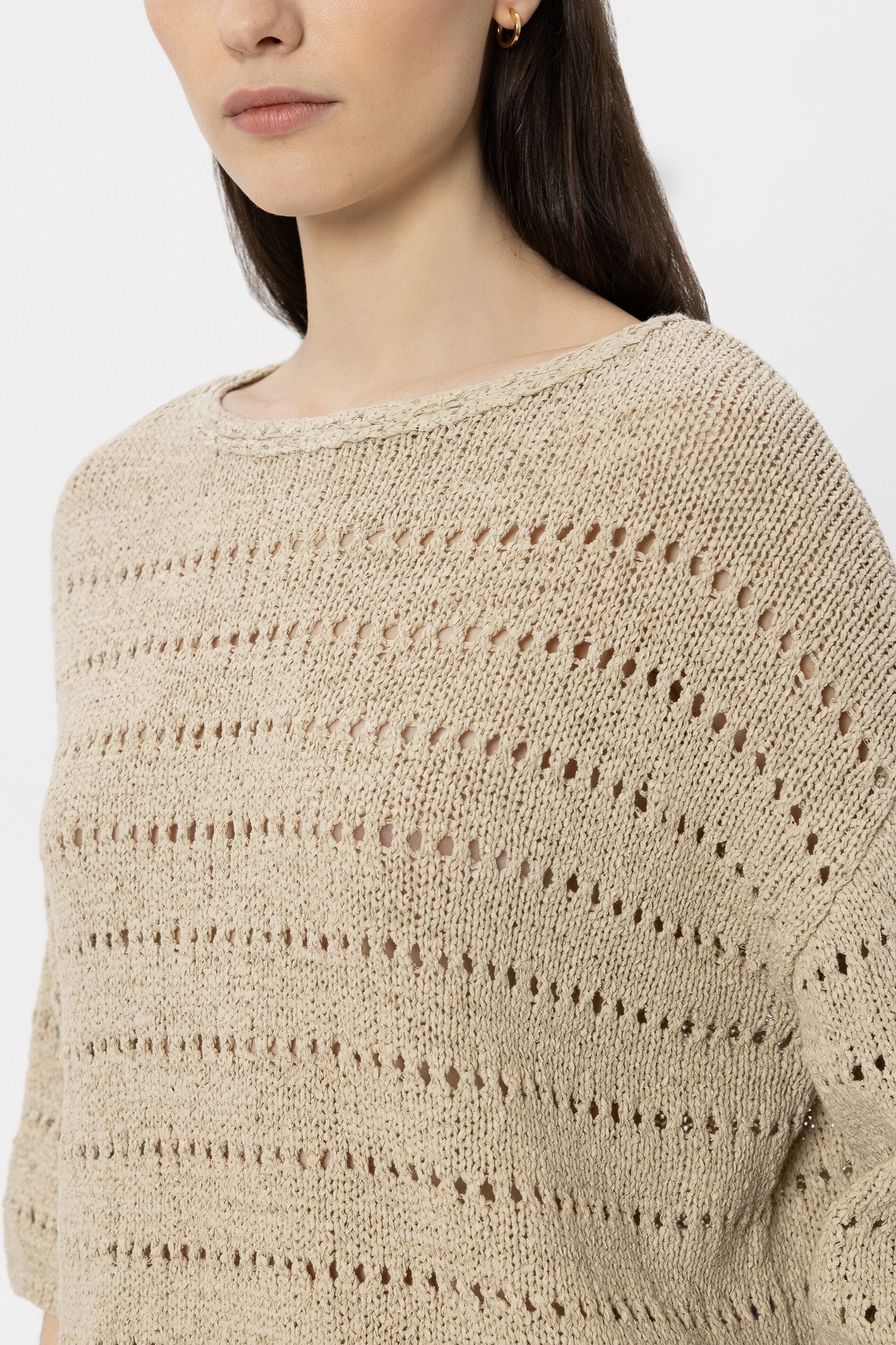 Pullover mit Ajour-Muster - sand - Standard | Model Detail