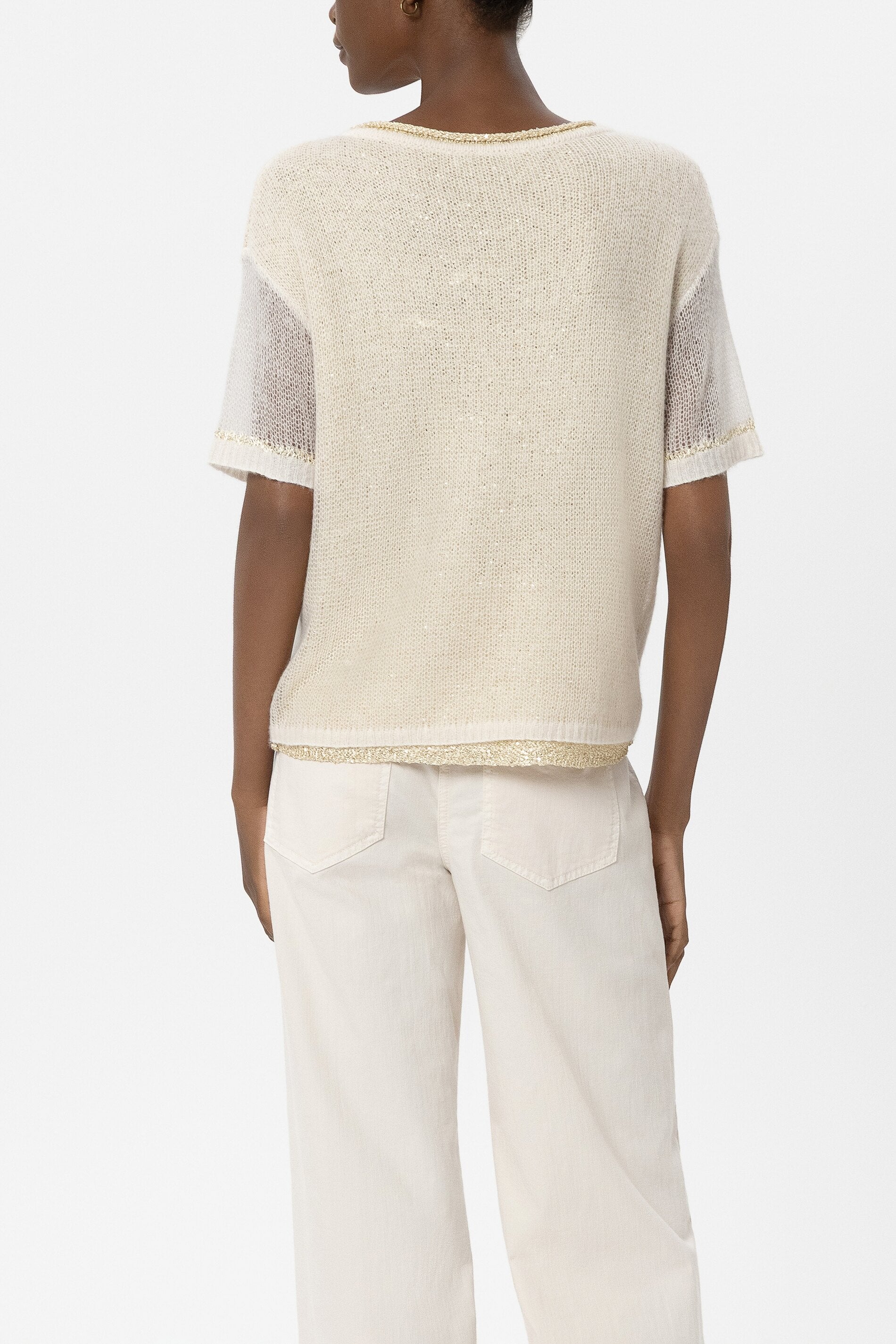 Pailletten-Kurzarm-Pullover - milk - Standard | Model Rück