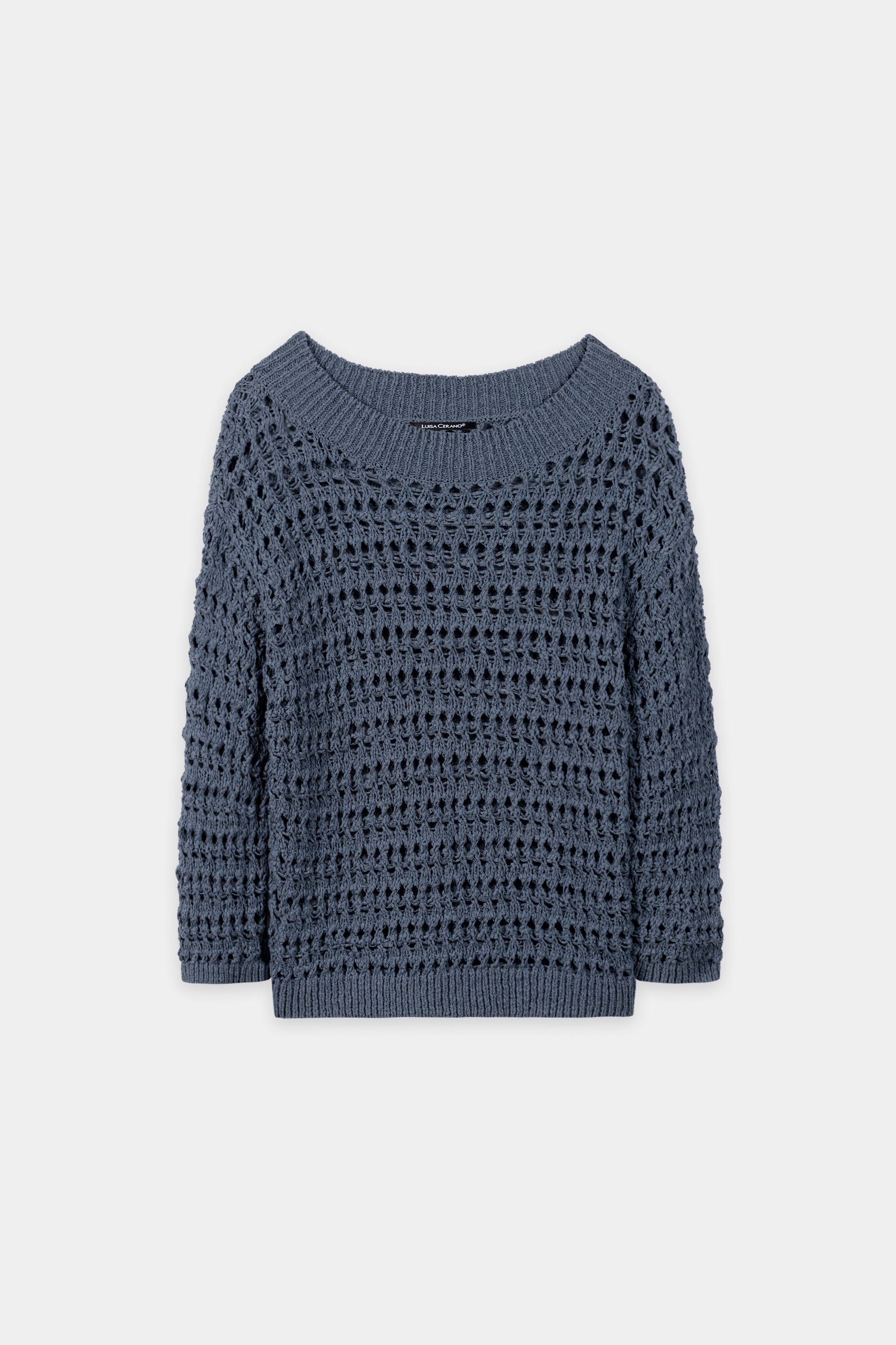 Crochet-look sweater - tinted blue - Standard