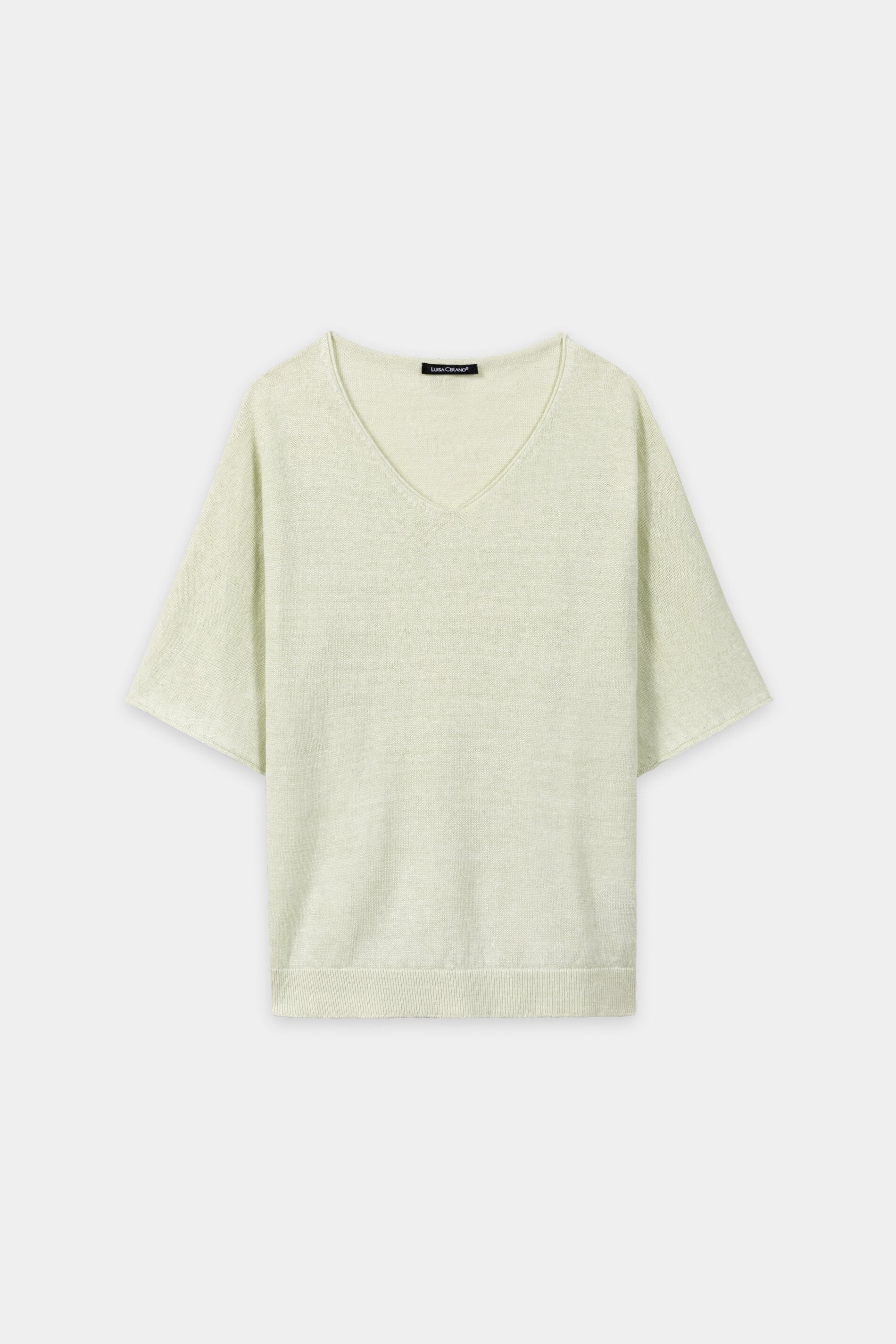 Linen sweater with V-neck - light terracotta - Standard