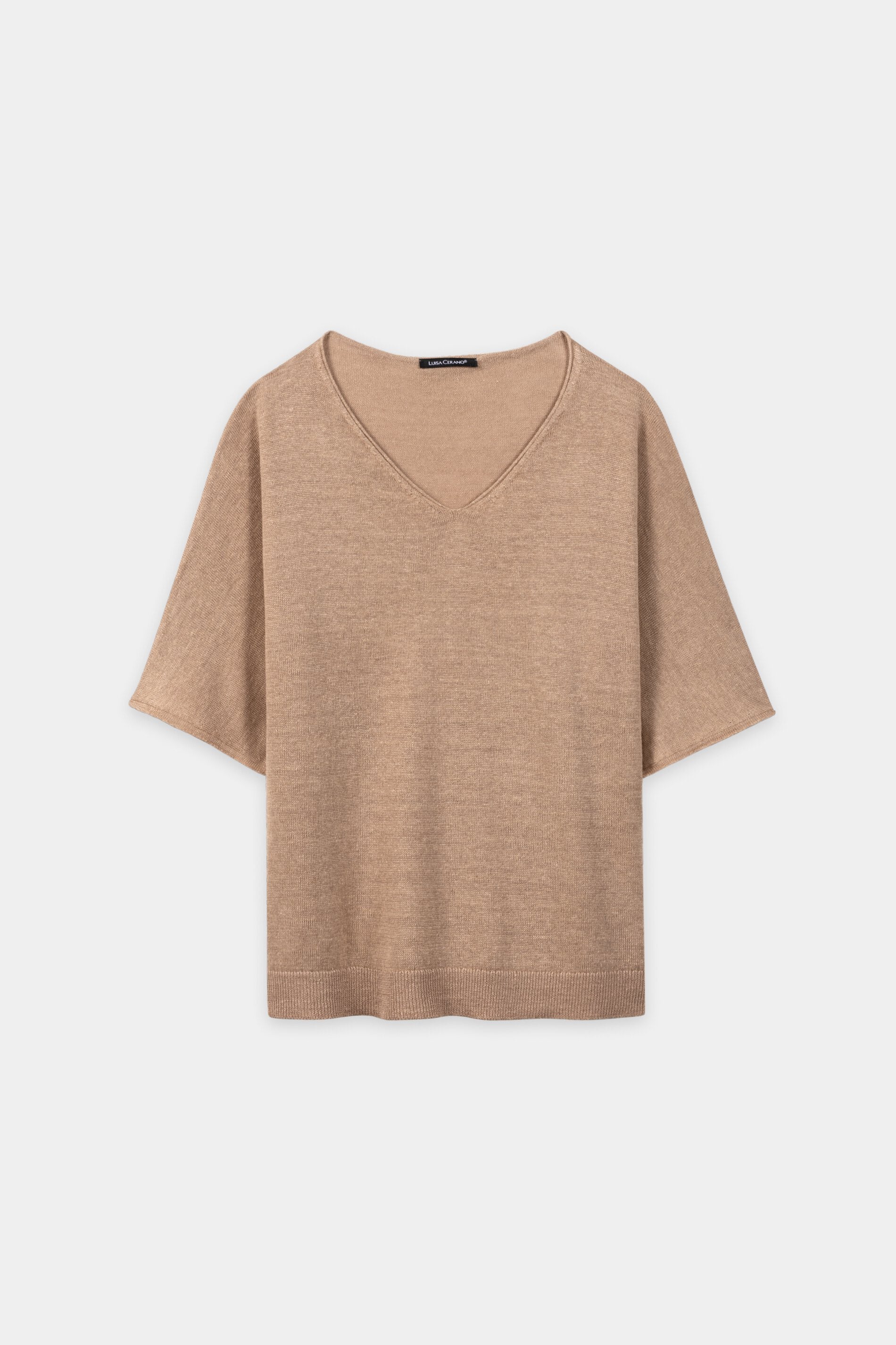 Linen sweater with V-neck - light terracotta - Standard