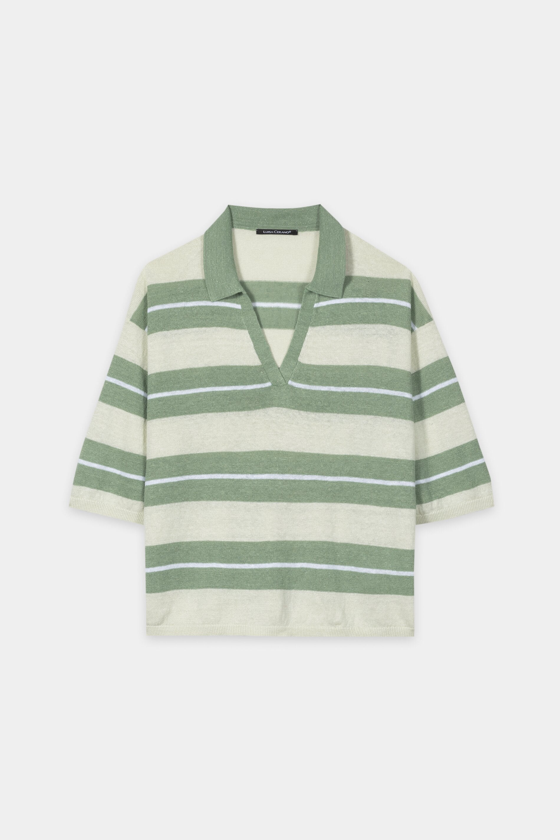 Leinen-Polo mit Preppy-Stripe - moss green / pistachio - Standard | Artikel Front