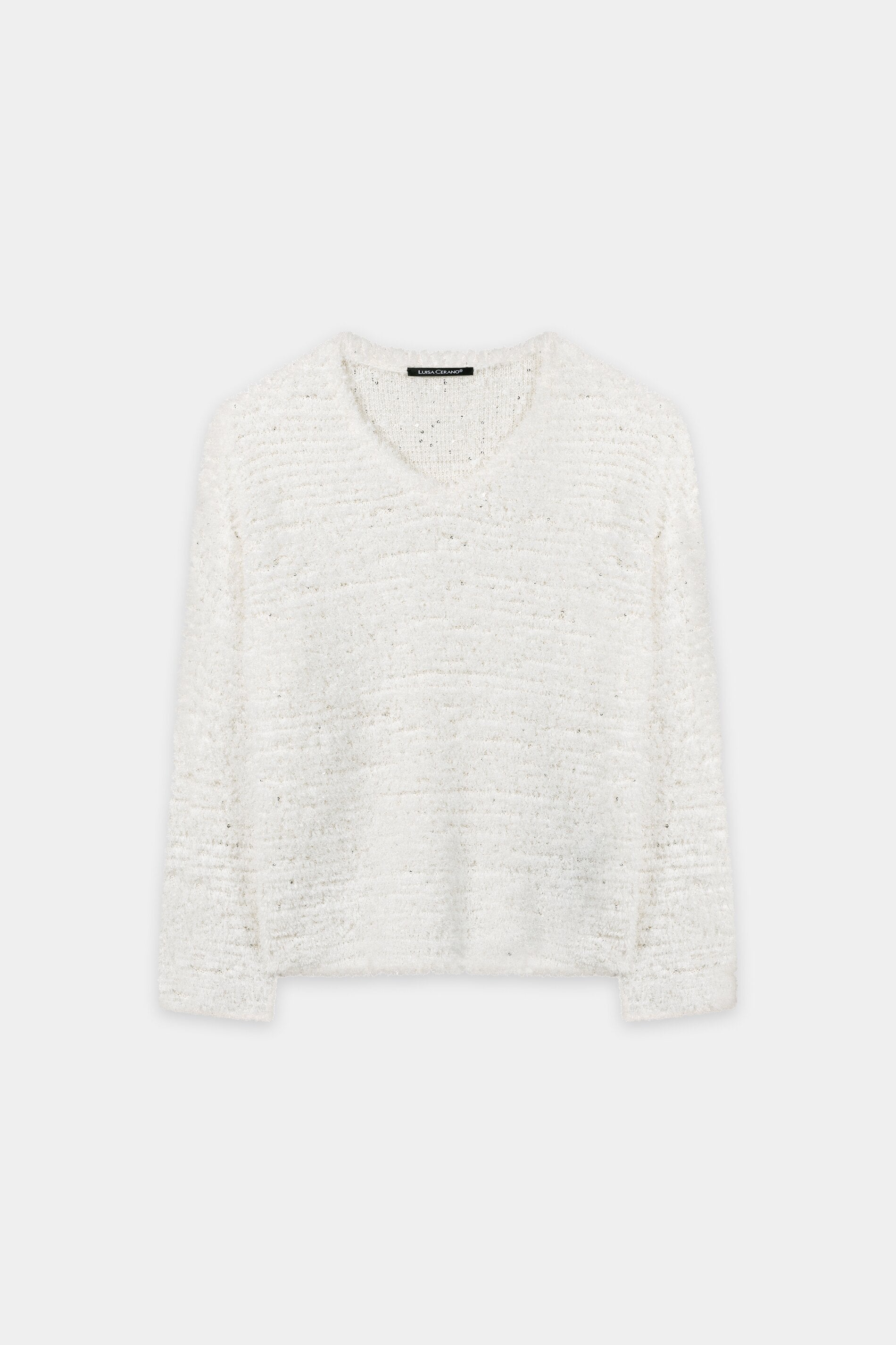 Pailletten-V-Neck-Pullover - milk - Standard | Artikel Front