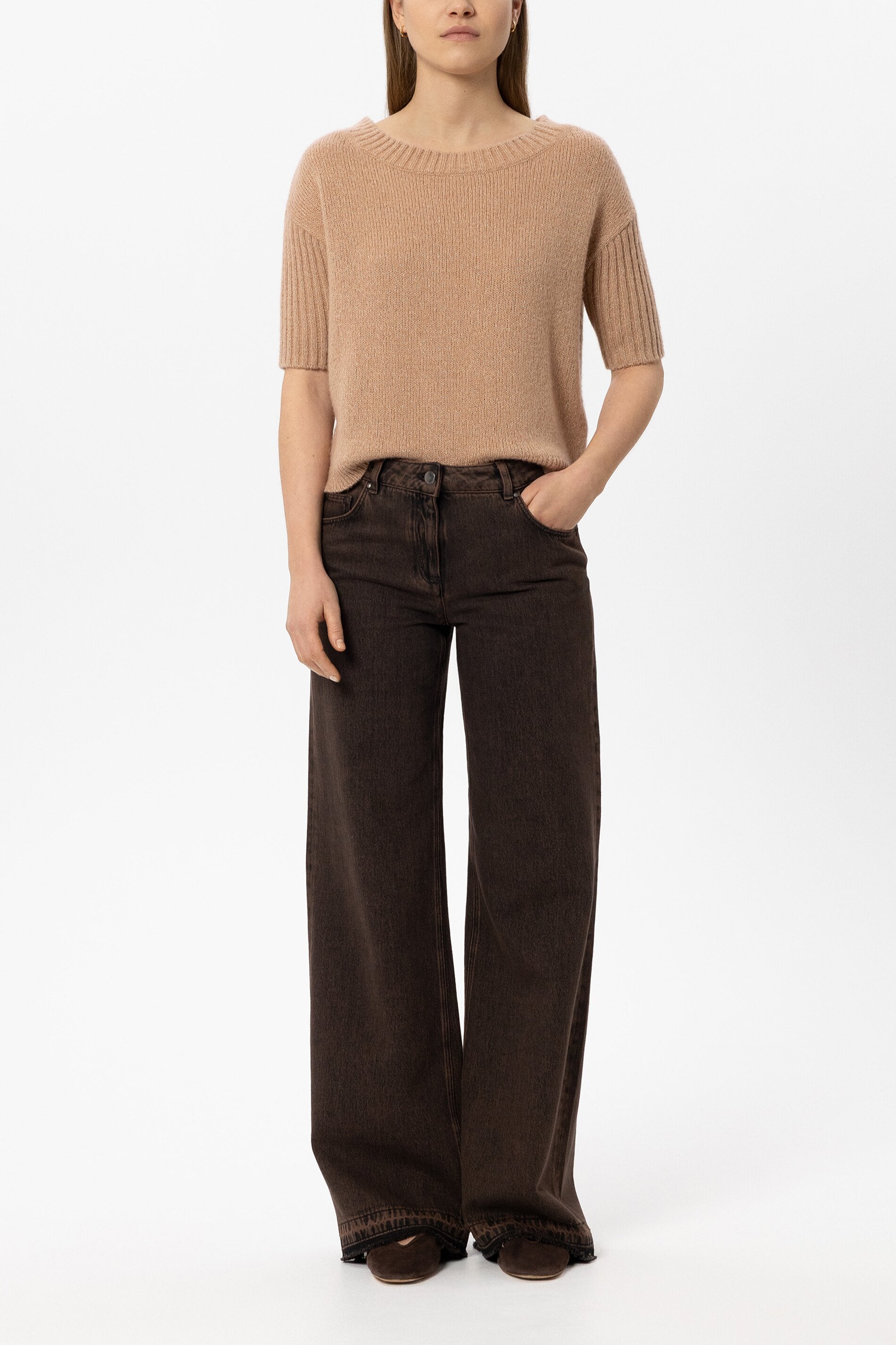 2 美品 crepuscule カシミヤ100% Cashmere crew Pullover aus Kaschmir-Mix - nude - Standard