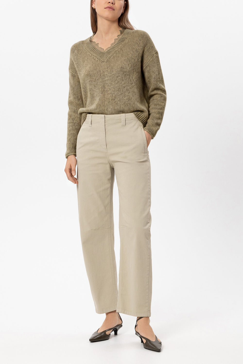 Pull en V en mélange alpaga - sauge - Standard