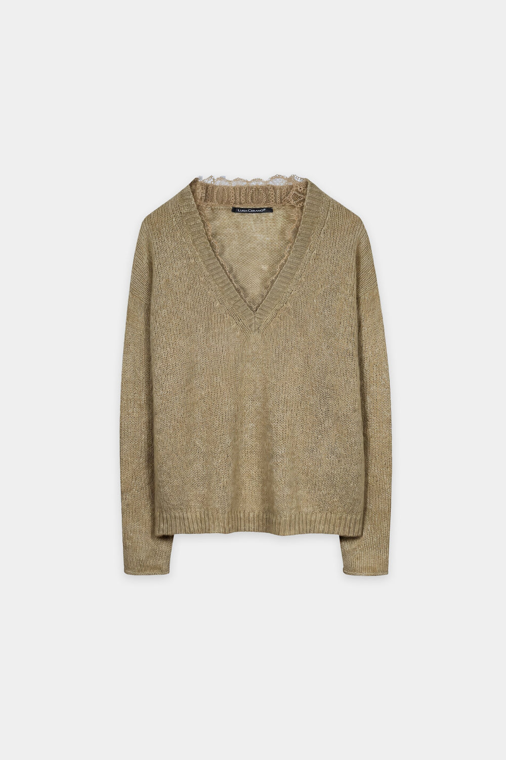Pull en V en mélange alpaga - sauge - Standard