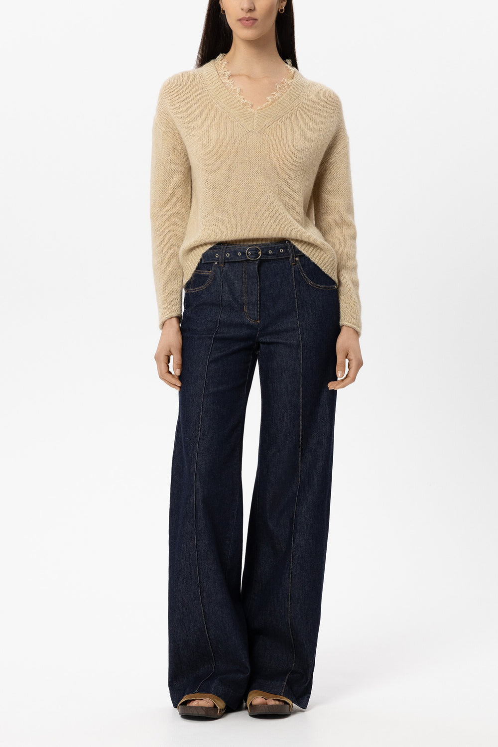 Pull en V en mélange alpaga - jaune beurre - Standard