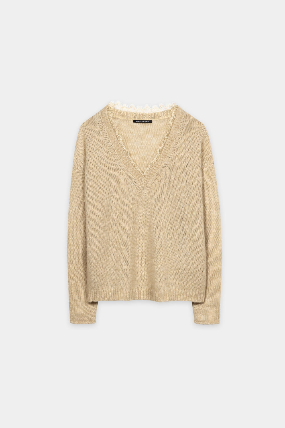 Pull en V en mélange alpaga - jaune beurre - Standard