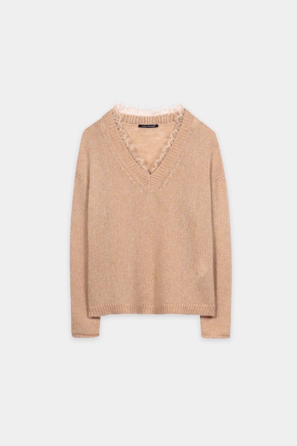 V-Pullover aus Alpaka-Mix - cappuccino - Standard