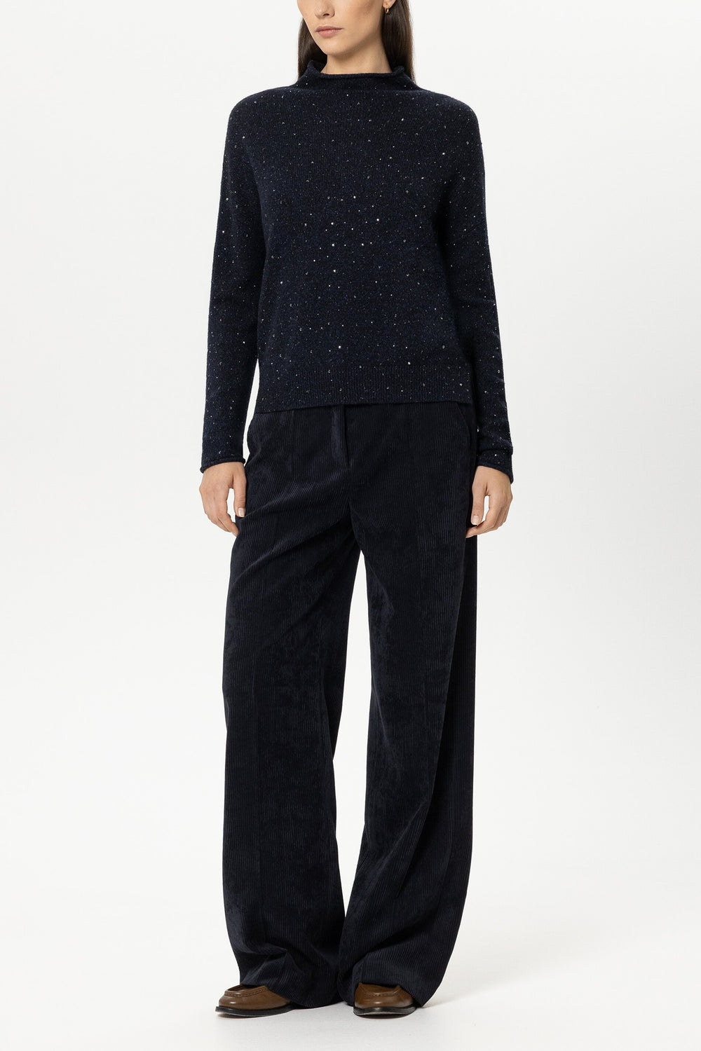 Turtleneck with rhinestones - winter navy - Standard