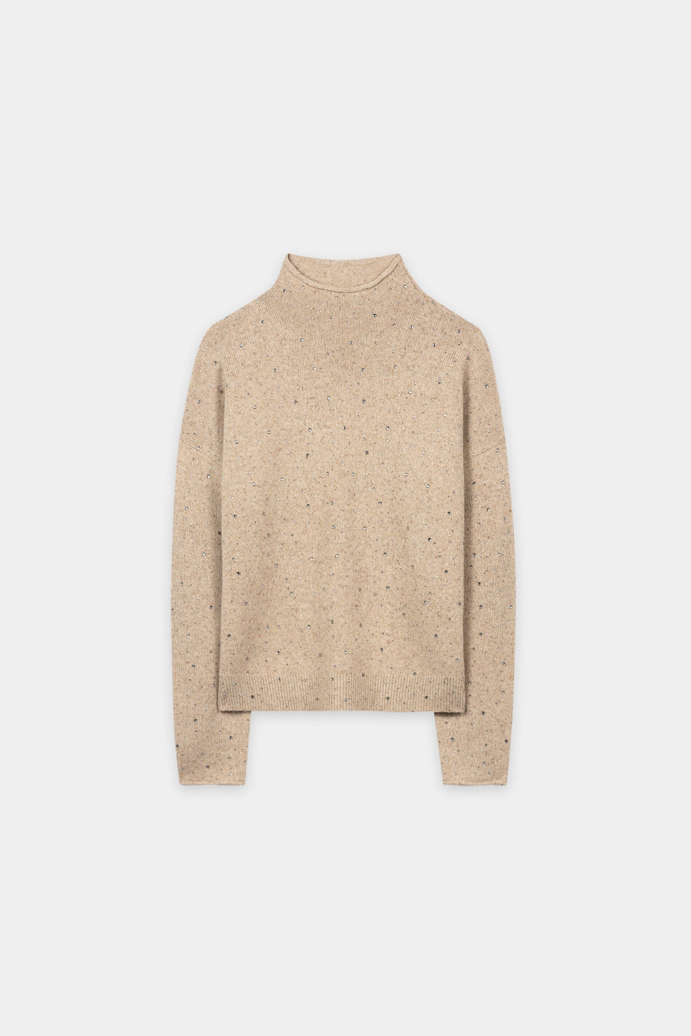 Turtleneck with rhinestones - soft caramel - Standard