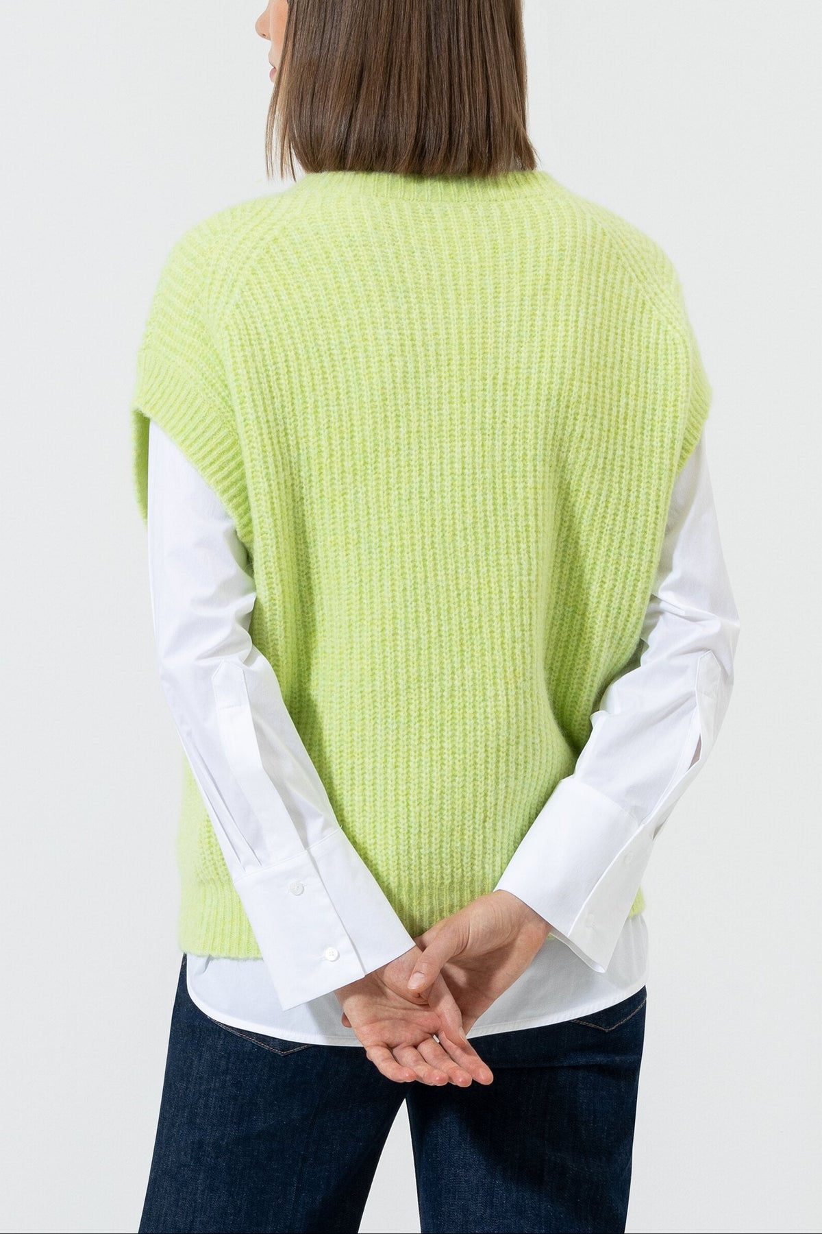 Rippstrick-Pullunder - lime - Standard | Model Rück