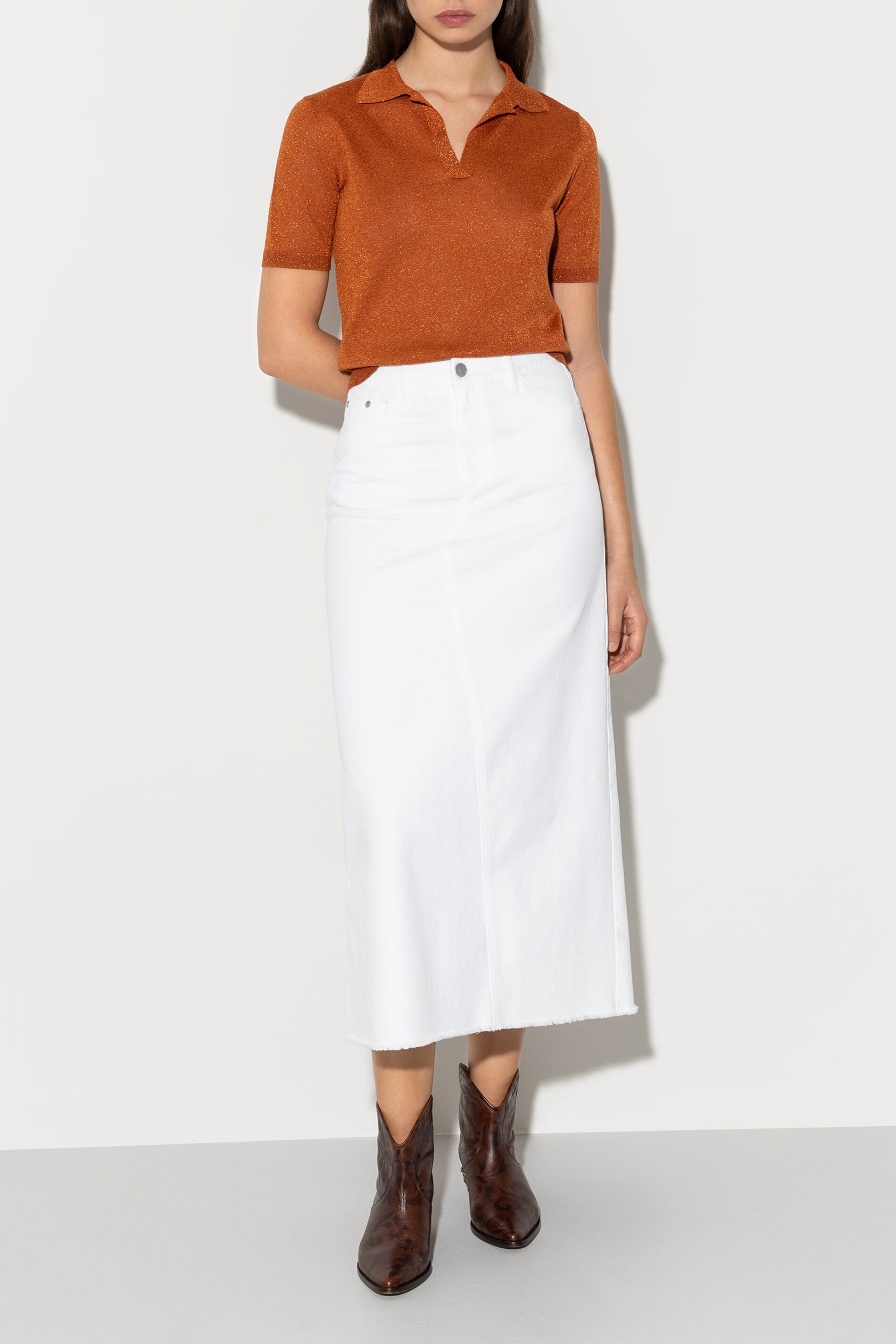 Halbarm-Poloshirt - burnt orange - Standard | Model Front