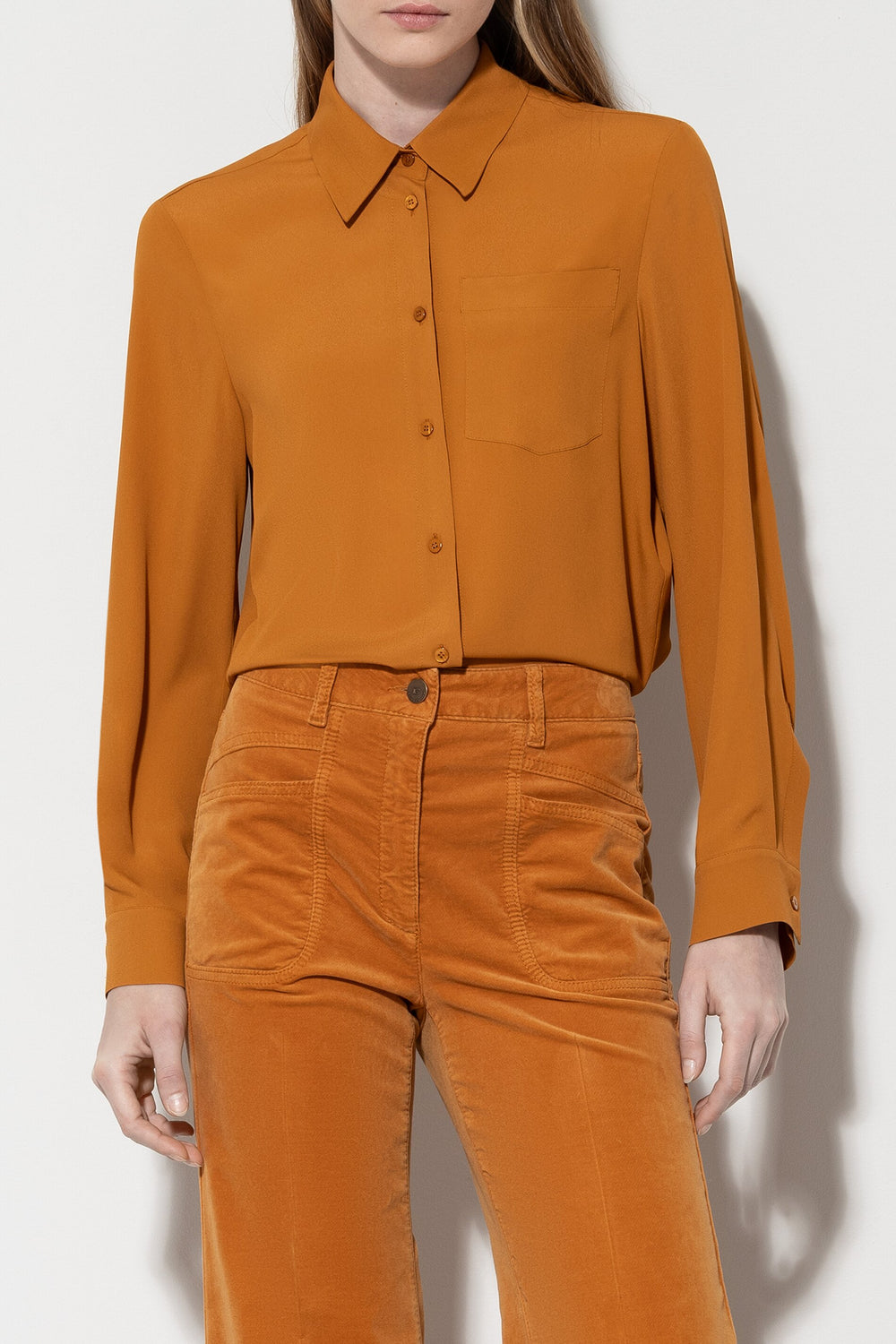 Button-Down Blouse in Silk Blend - turmeric - Standard