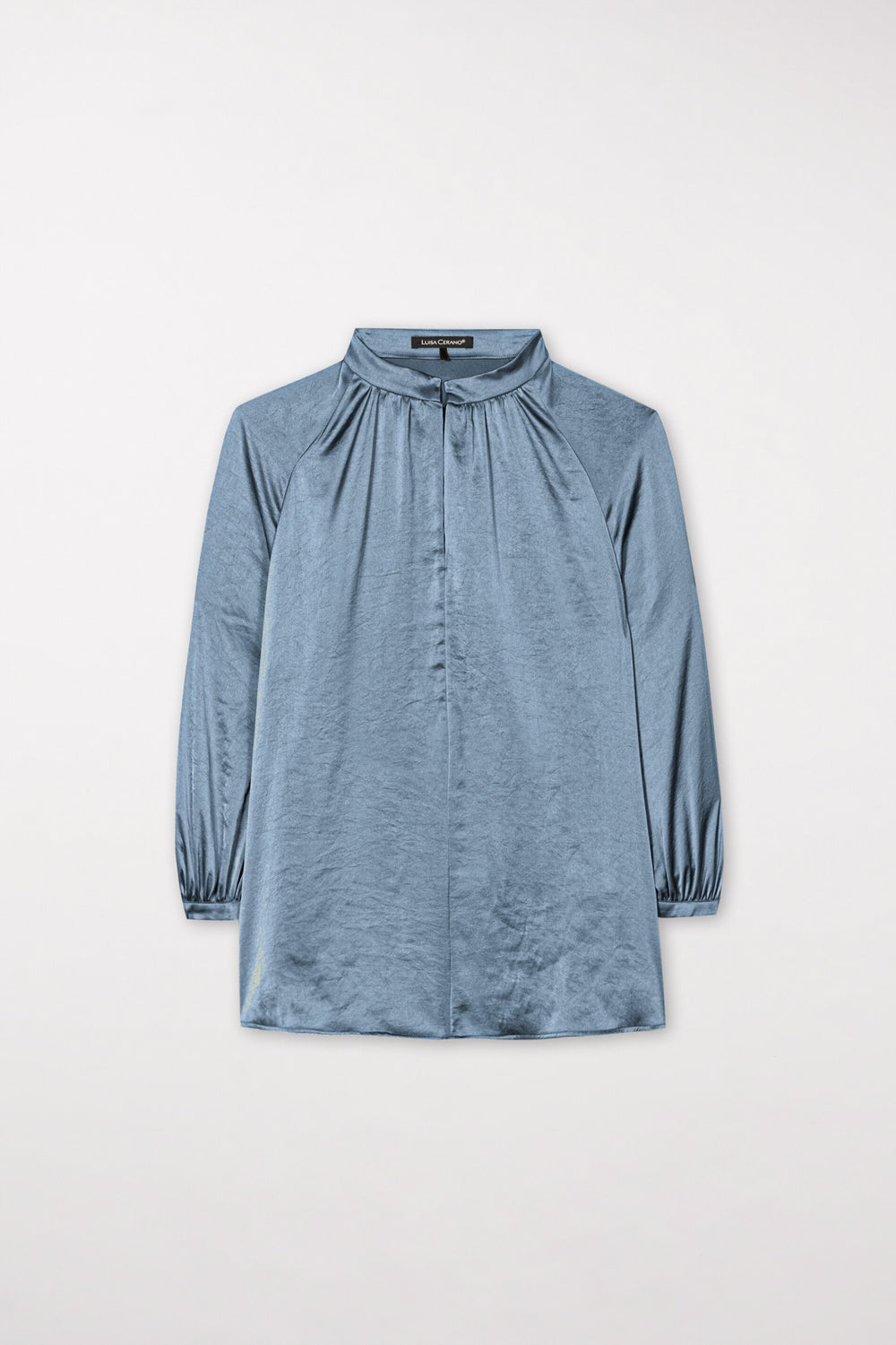 Stand-up Collar Blouse with 3/4 Sleeve - smoky blue - Standard