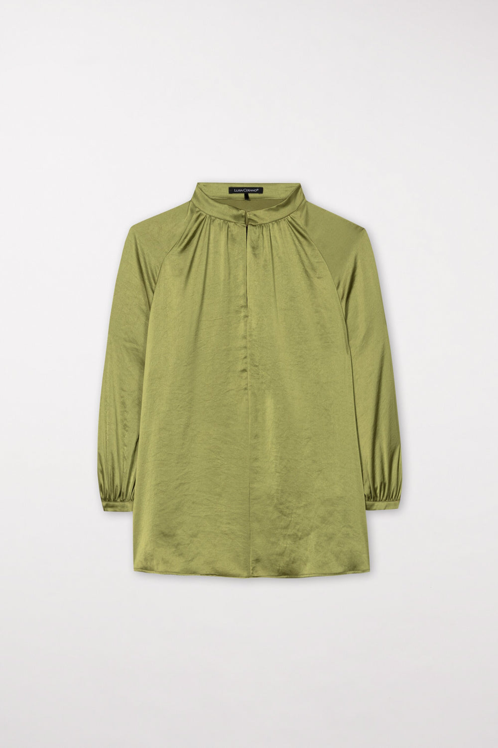 Stand-up Collar Blouse with 3/4 Sleeve - moss green - Standard