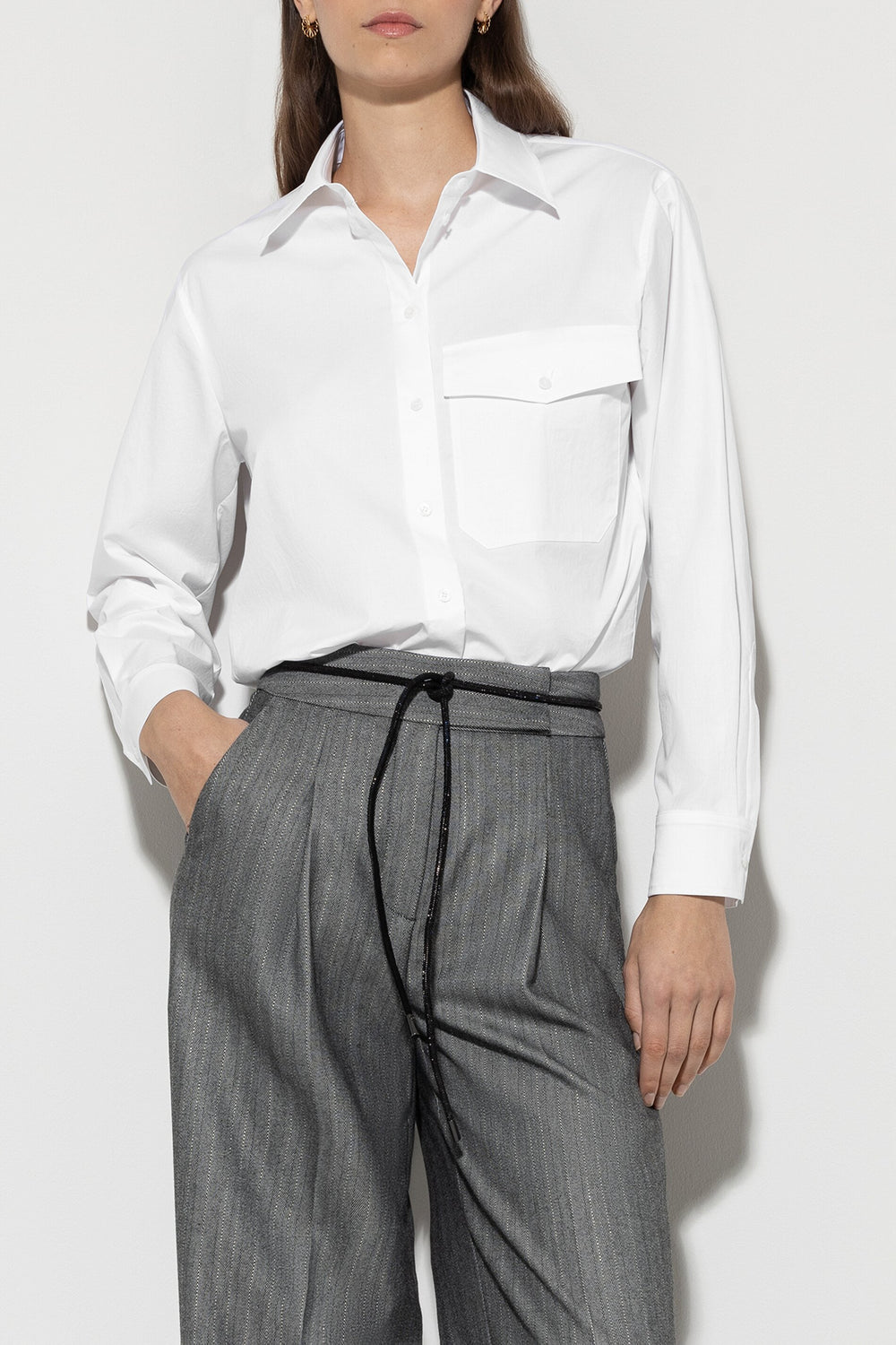 Button-down blouse with patch pocket - white - standard
