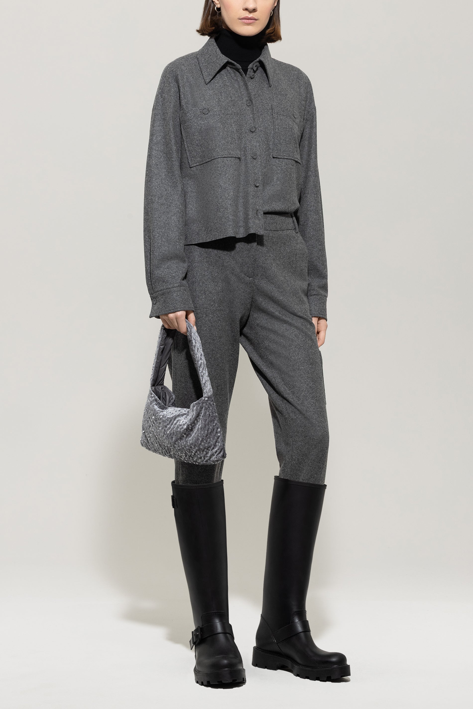 Flanell-Hemd - dark grey melange - Standard | Model Front