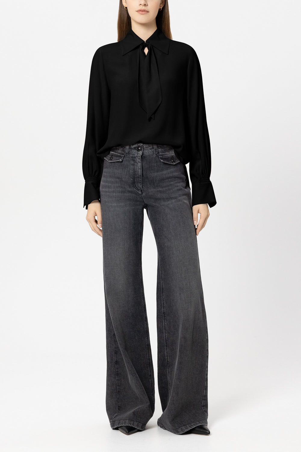 Silk blend flared blouse - pure black - Standard