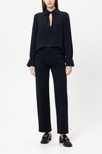Silk blend flared blouse - navy blue - Standard