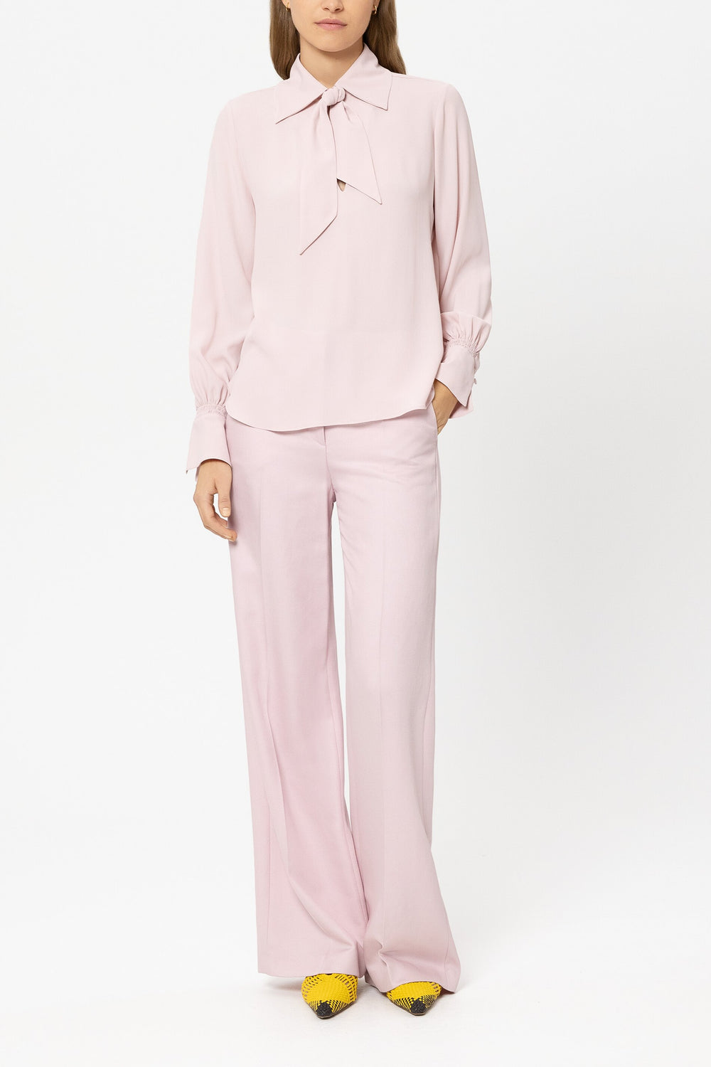 Silk-blend flared blouse - creamy blush - Standard