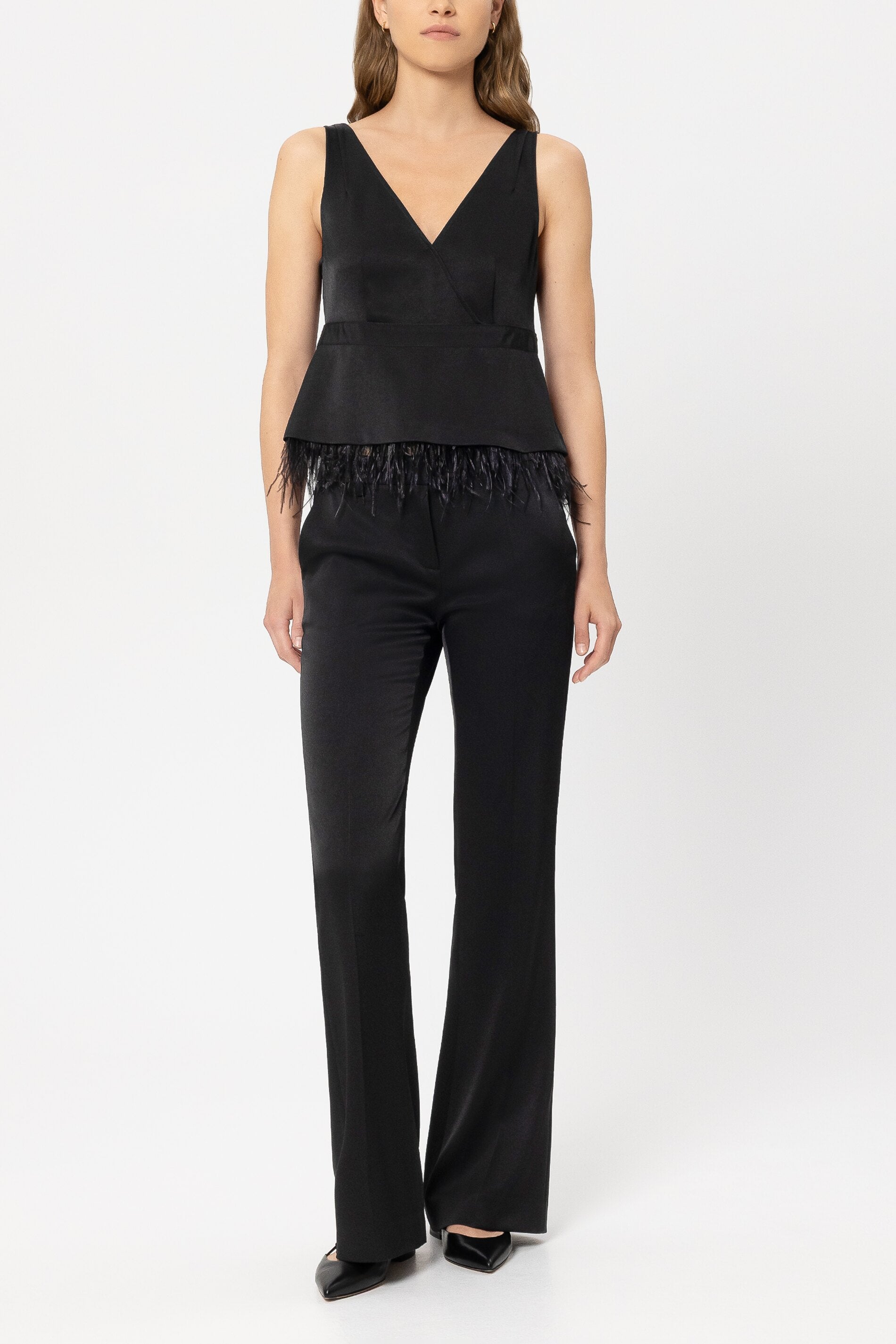 Trägertop mit Feder-Saum - black - Standard | Model Front