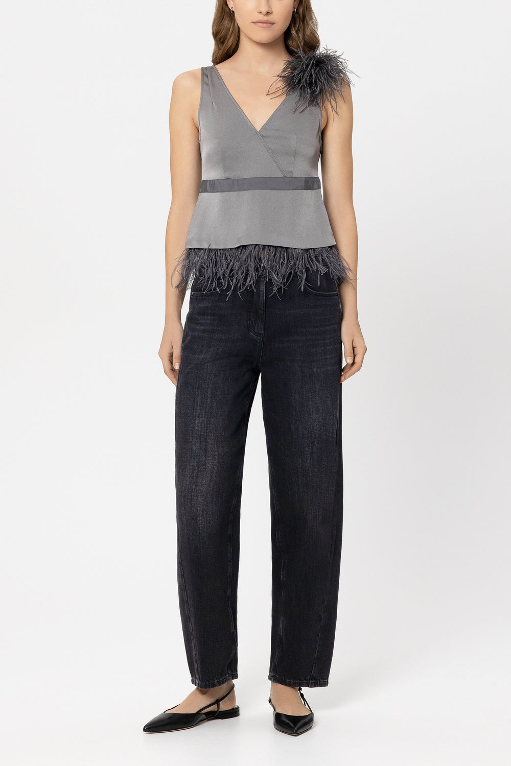 Top à bretelles avec ourlet en plumes - platine - Standard