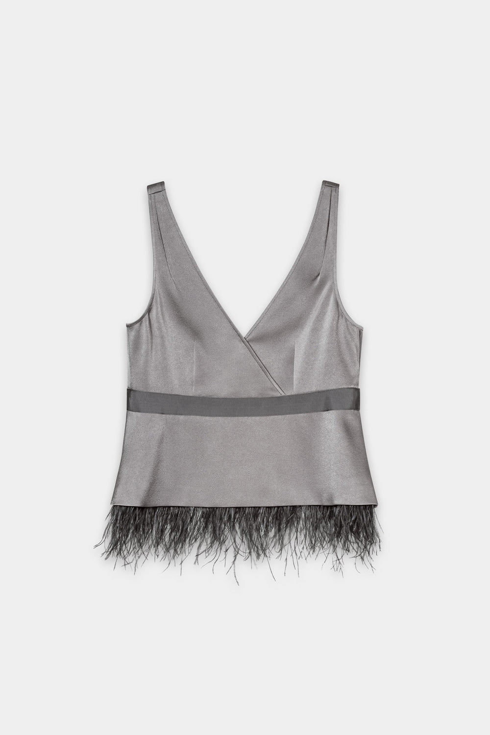Top à bretelles avec ourlet en plumes - platine - Standard