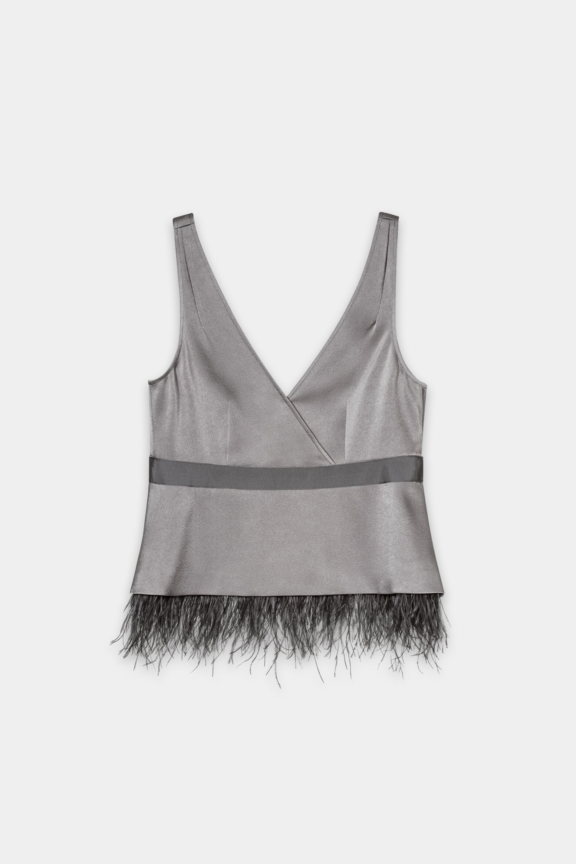 Trägertop mit Feder-Saum - platin - Standard | Artikel Front