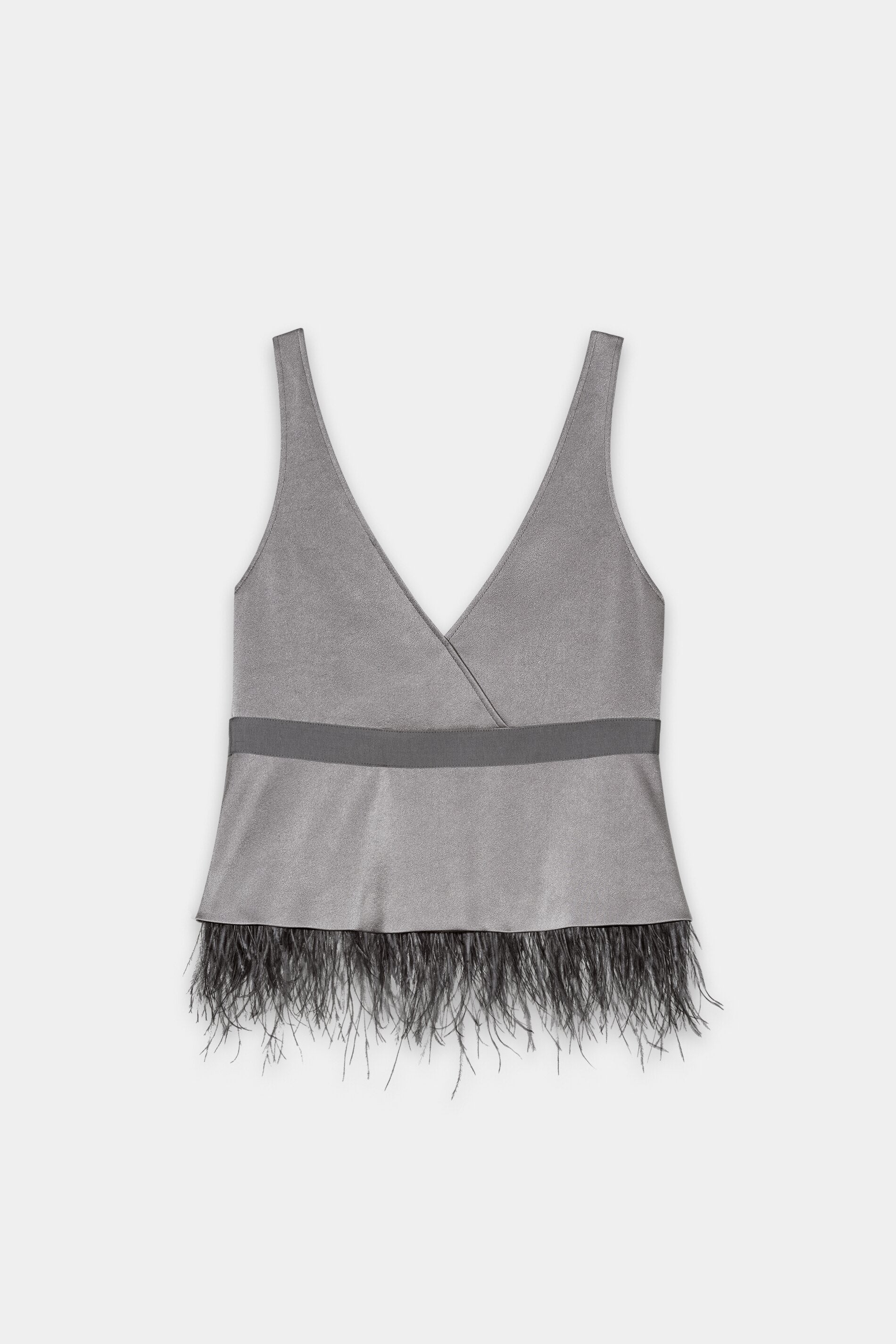 Trägertop mit Feder-Saum - platin - Standard | Artikel Rück