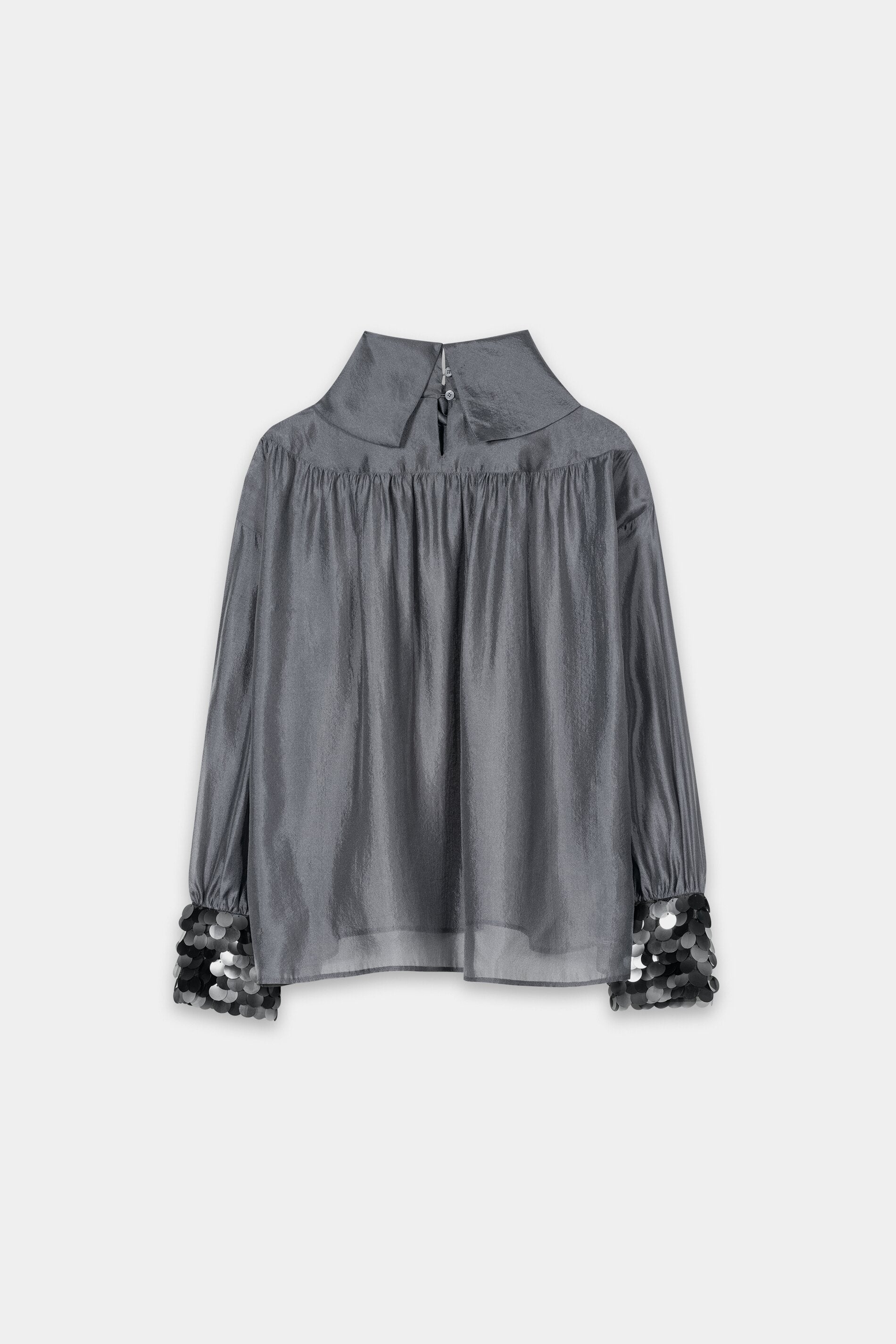 Bluse mit Pailletten-Manchette - platin - mit Applikation | Artikel Rück