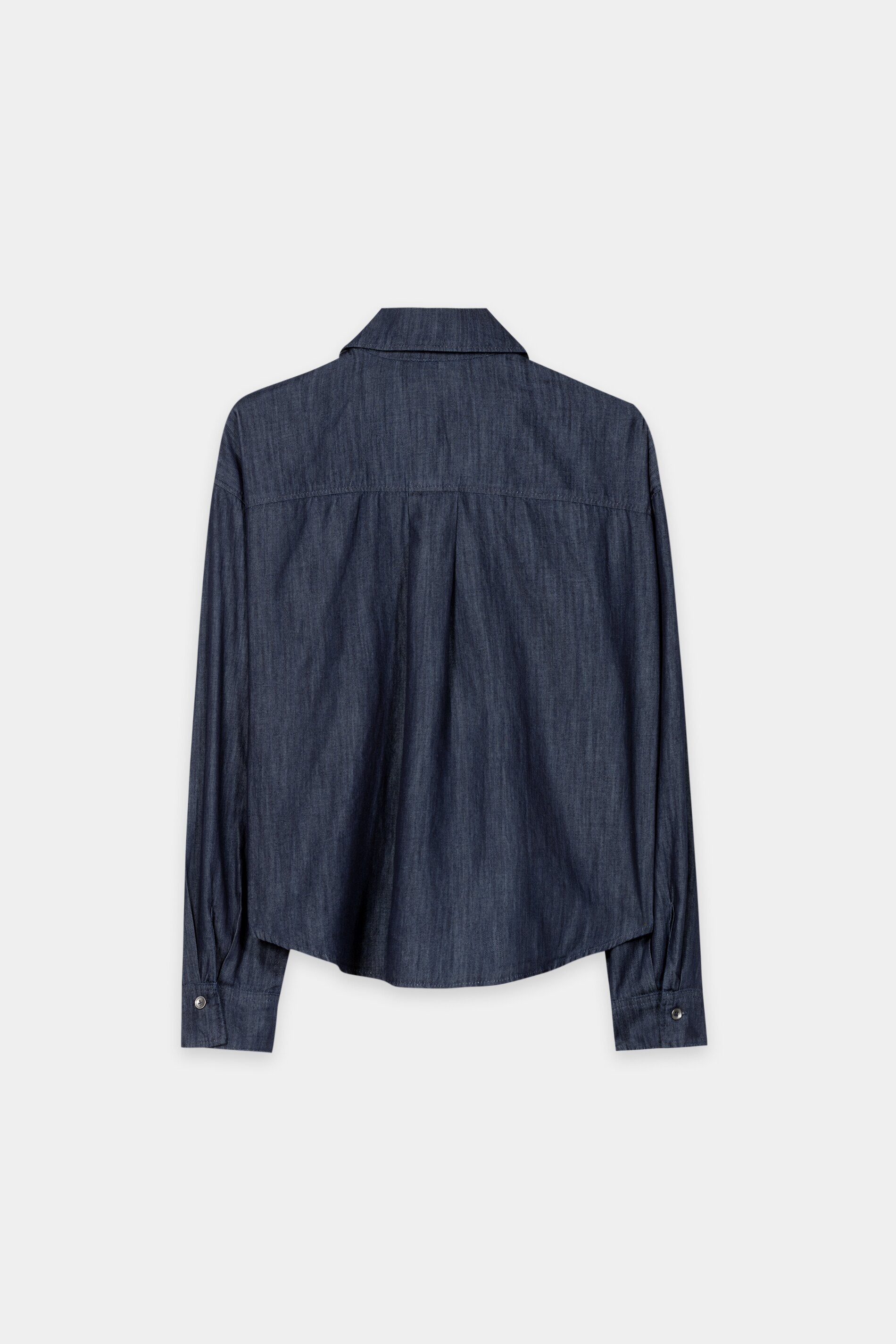 Denim shirt blouse with ruffle - denim blue - Standard