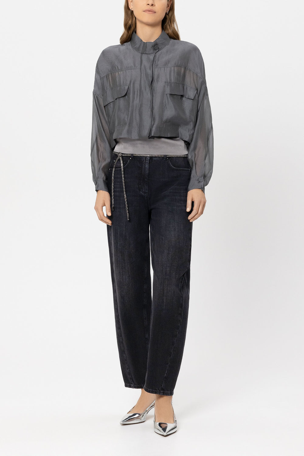 Overshirt blouse with stand-up collar - platinum - Standard