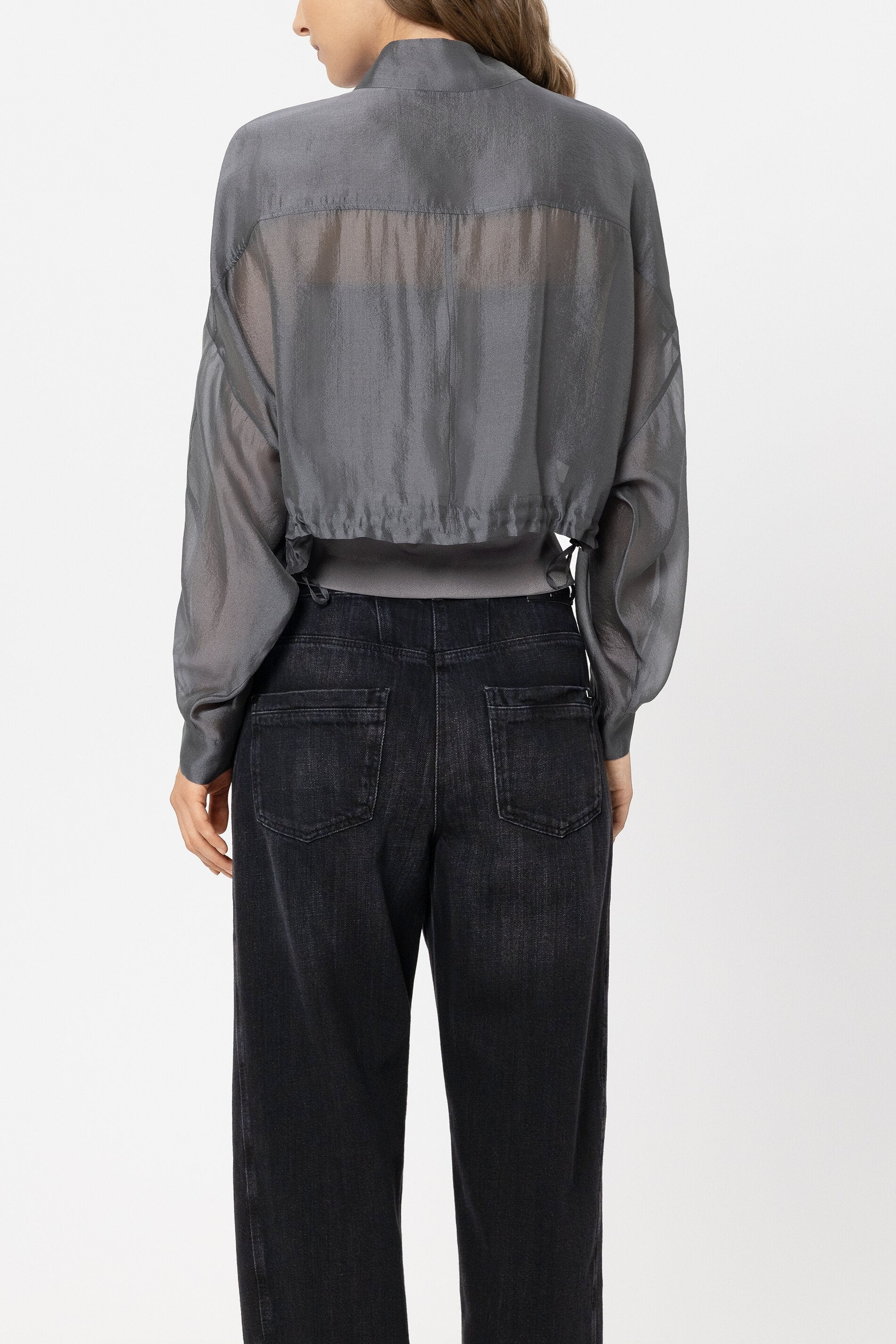 Overshirt-Bluse mit Stehkragen - platin - Standard | Model Rück