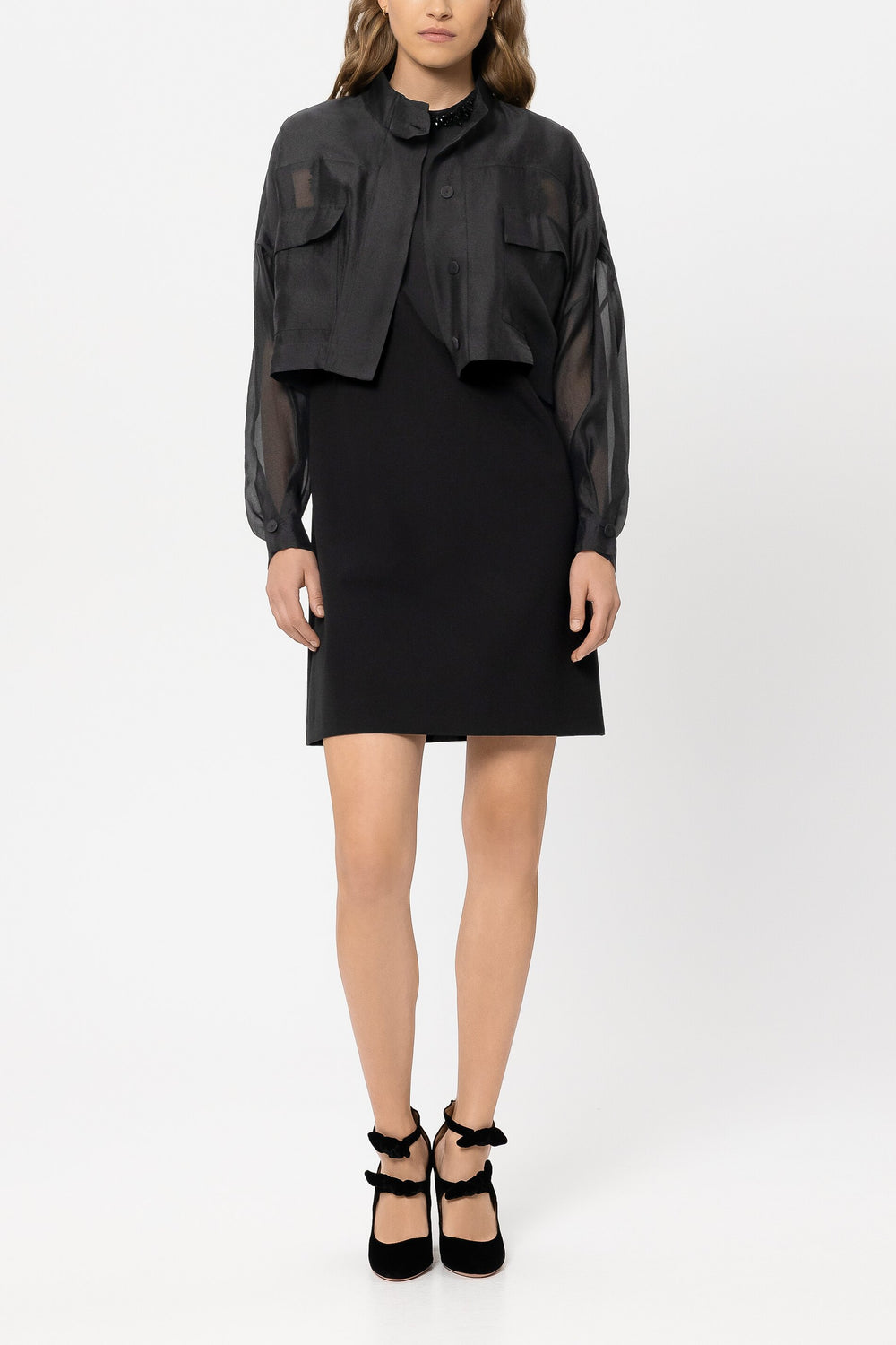 Overshirt blouse with stand-up collar - black - Standard