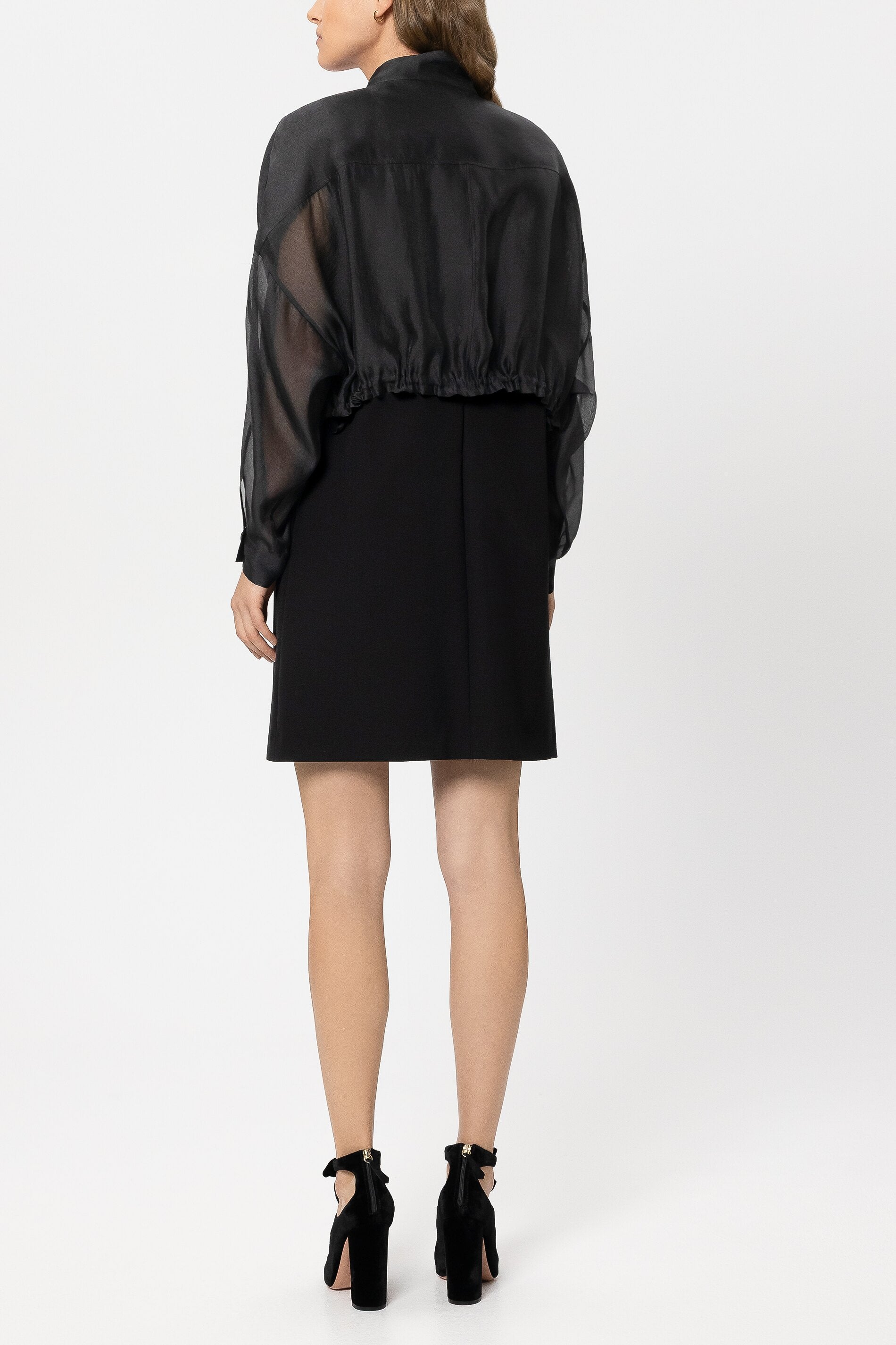 Overshirt-Bluse mit Stehkragen - black - Standard | Model Rück