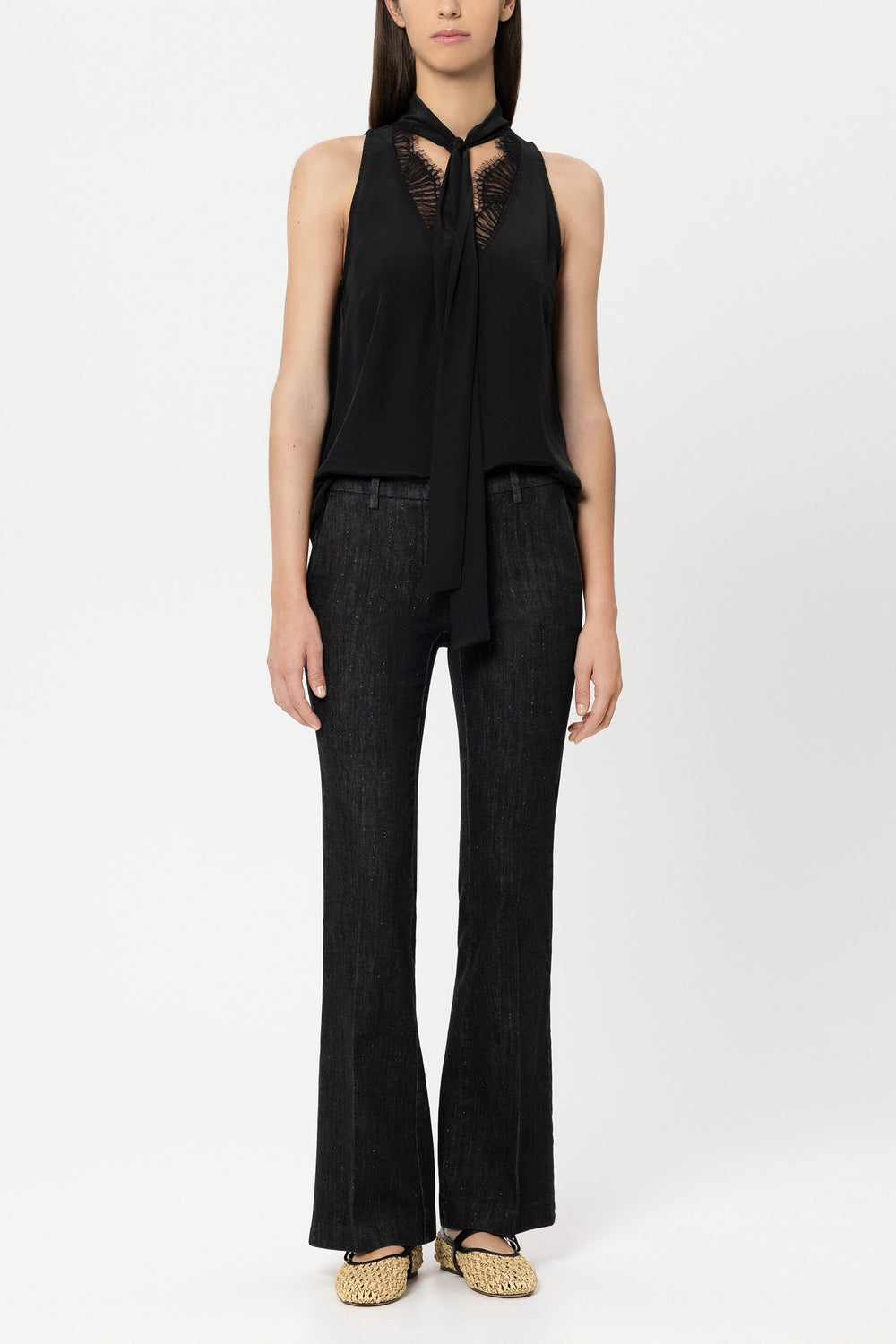 Blouse top with lace details - pure black - Standard