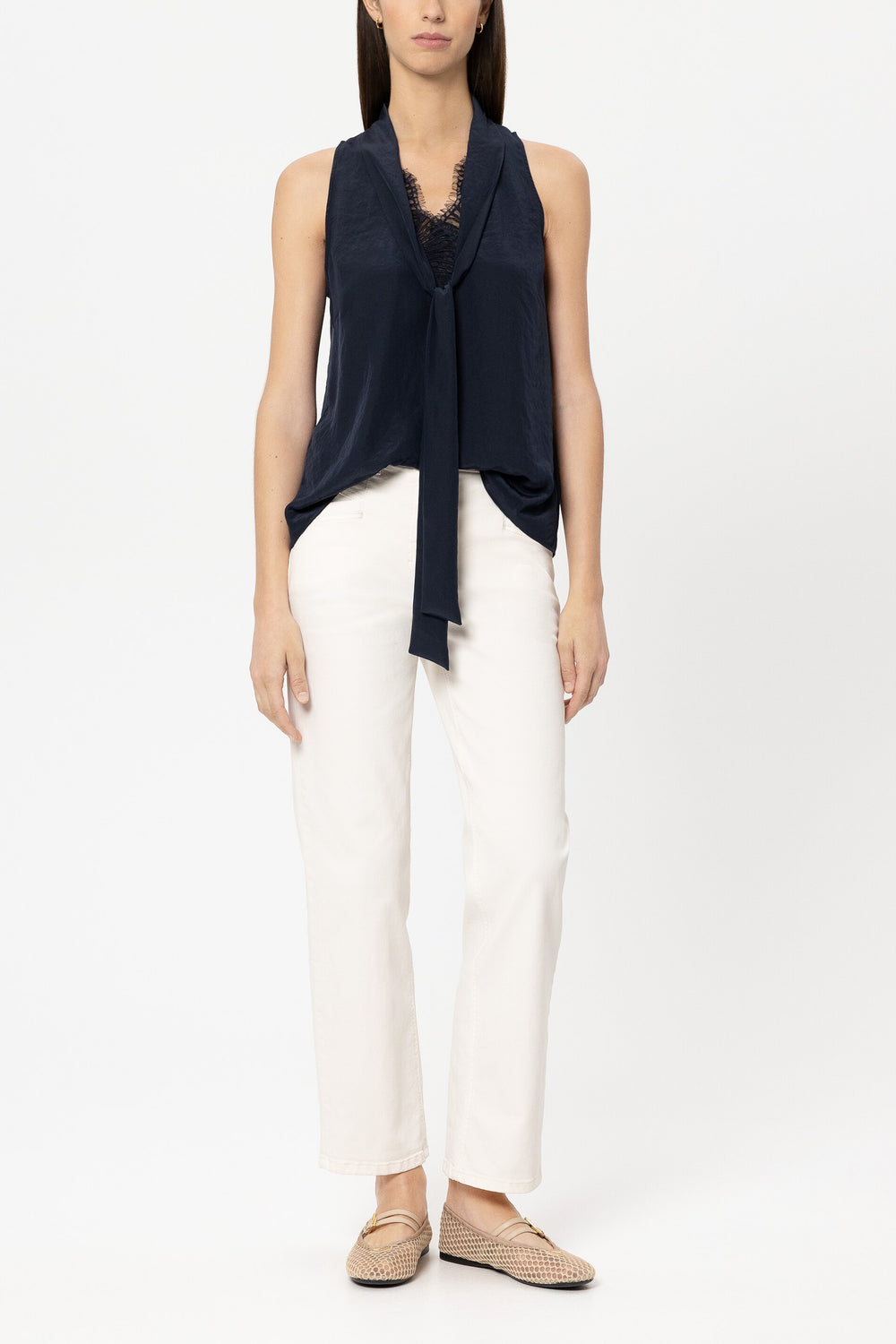 Blusentop mit Spitzendetails - navy blue - Standard