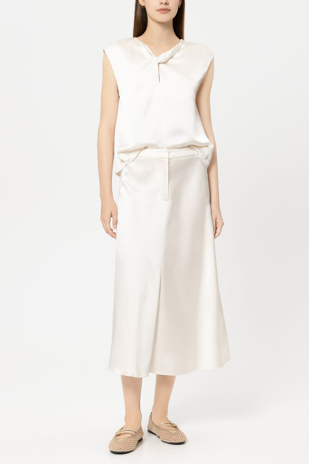 Satin top with knot detail - cream - Standard