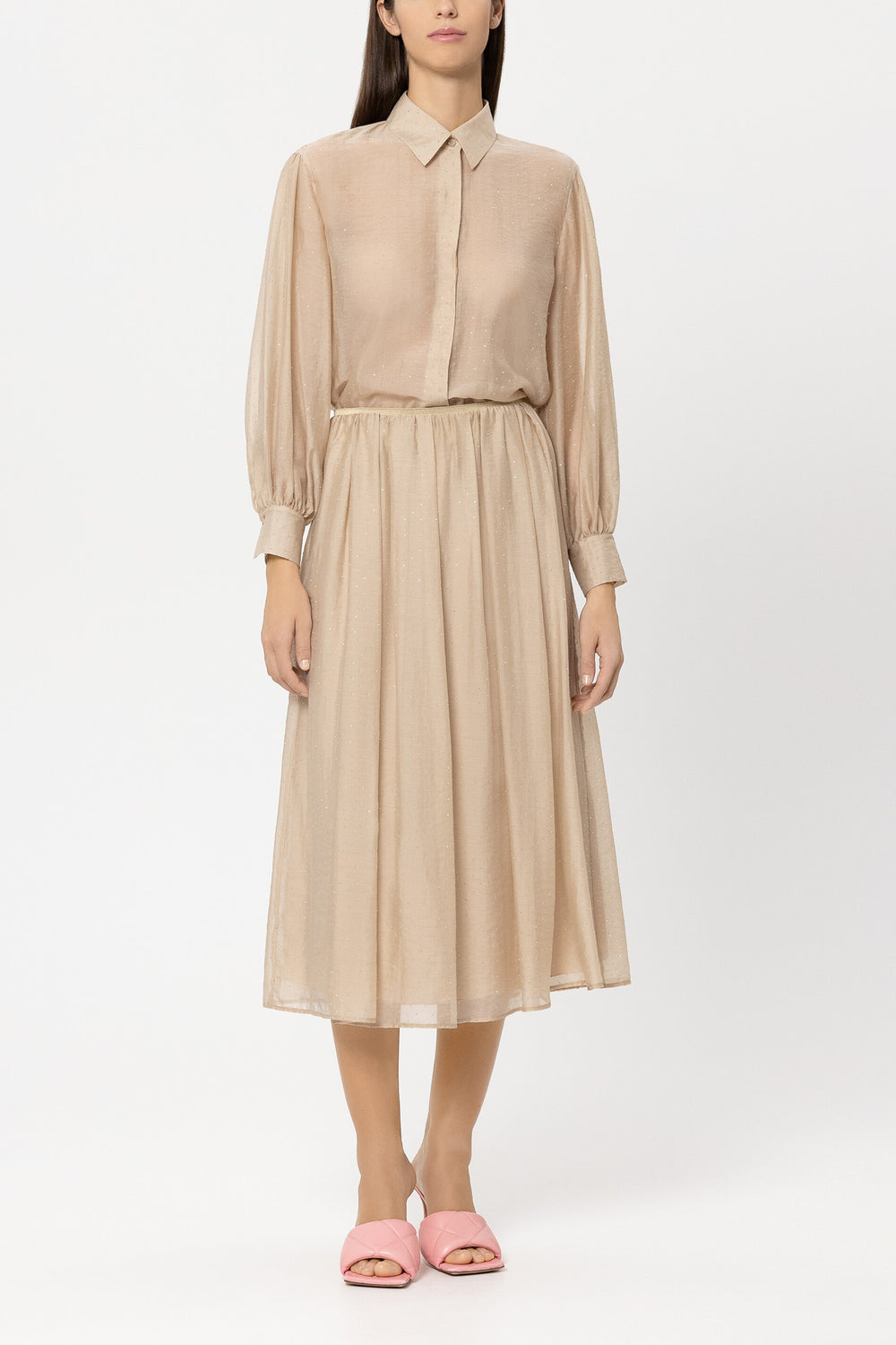 Shirt blouse with rhinestones - soft camel - Standard