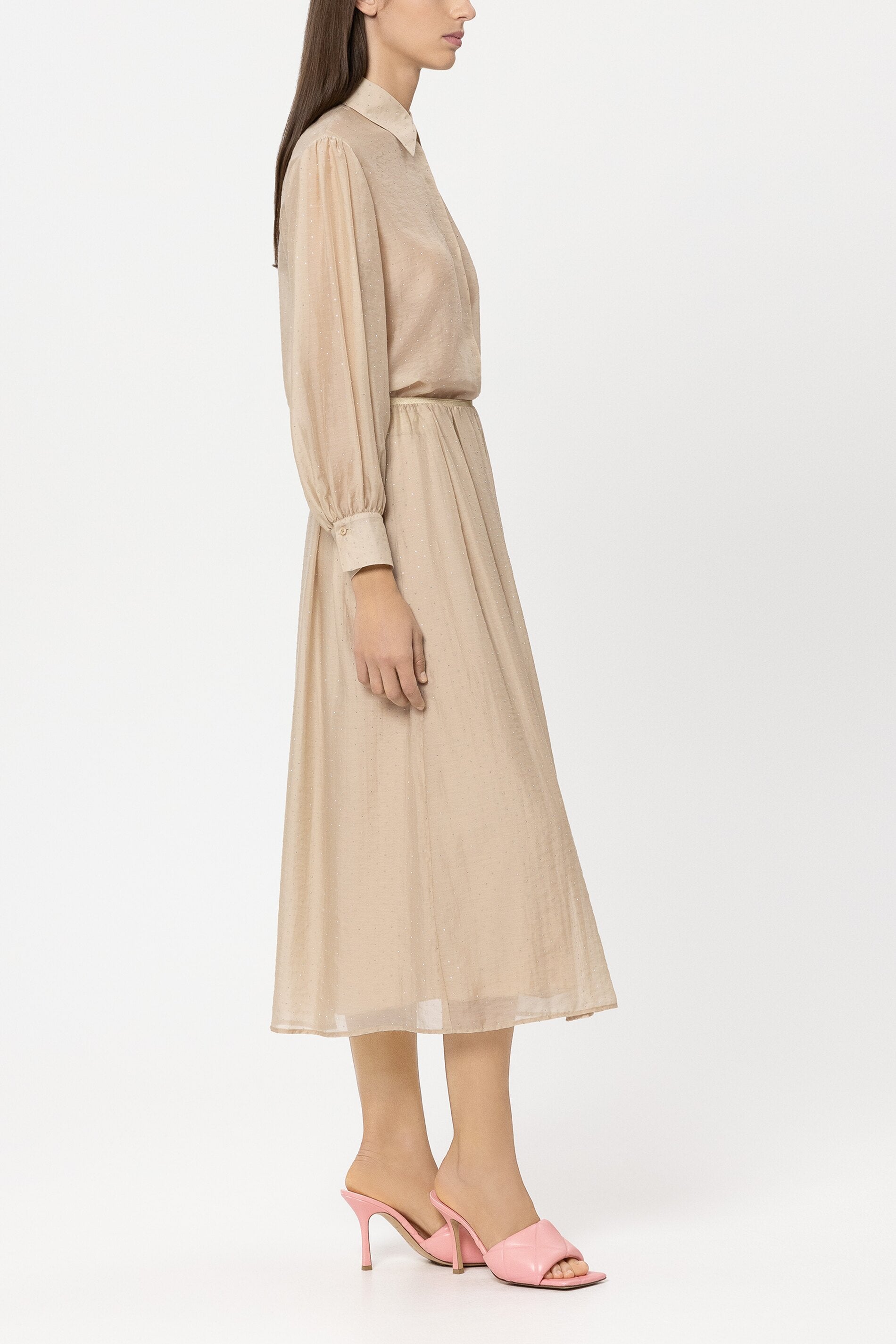 Hemdbluse mit Glitzersteinen - soft camel - Standard | Model Seite