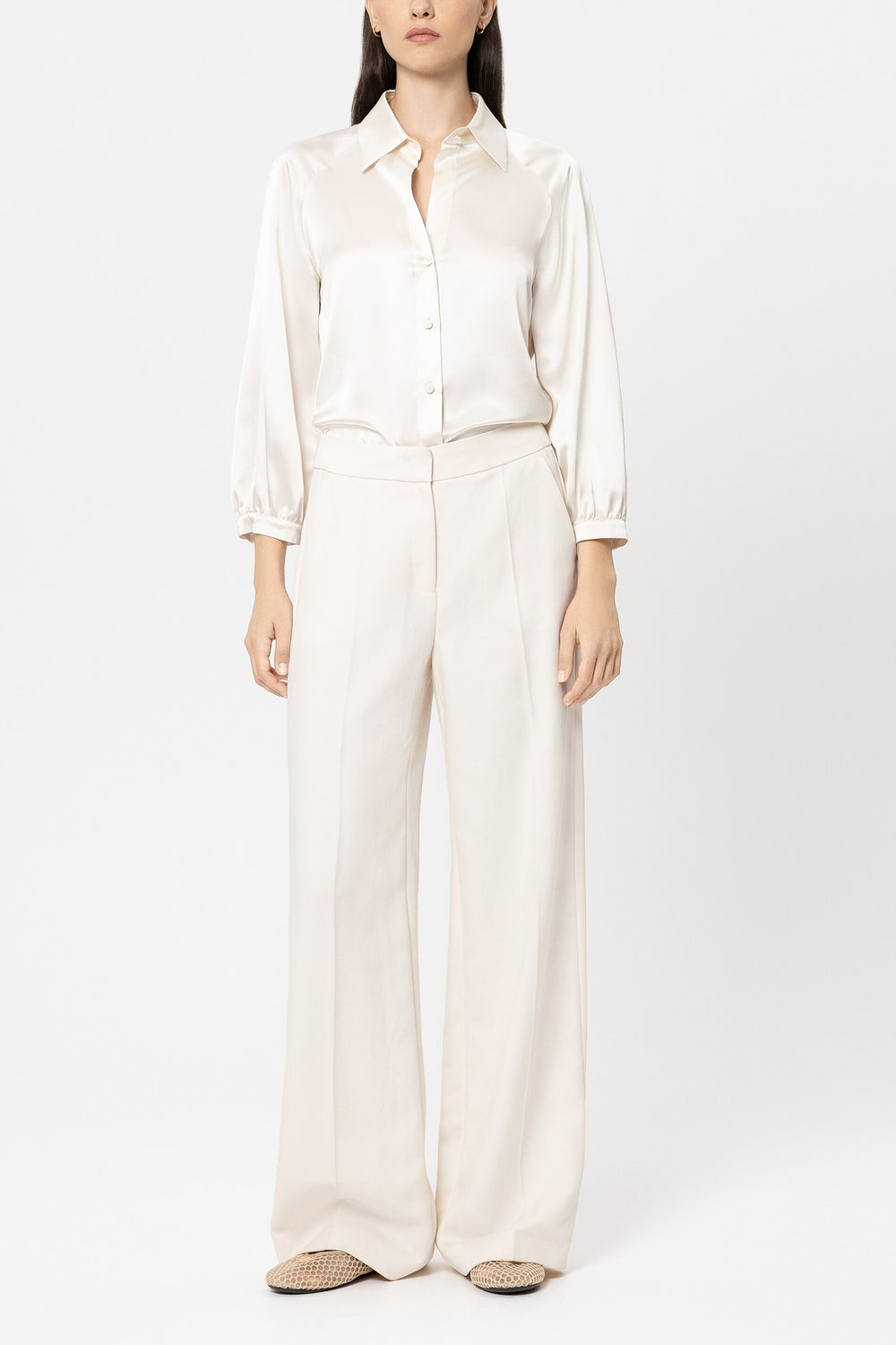 Long-sleeved silk blouse - cream - Standard