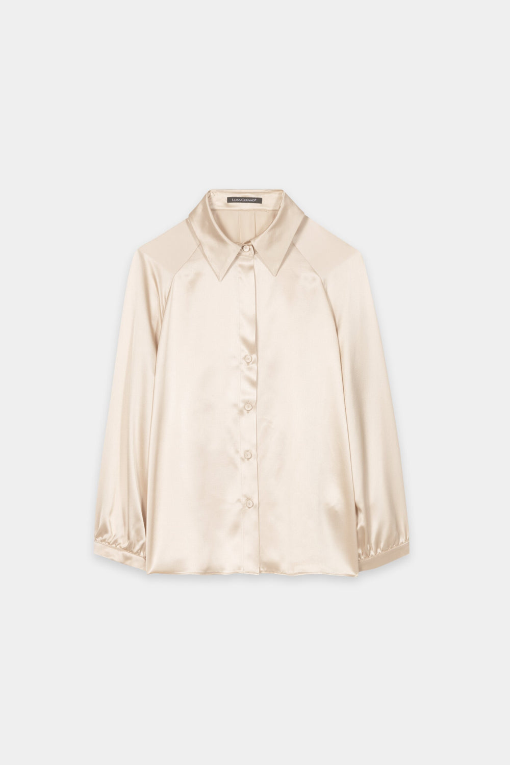 Long-sleeved silk blouse - soft camel - Standard