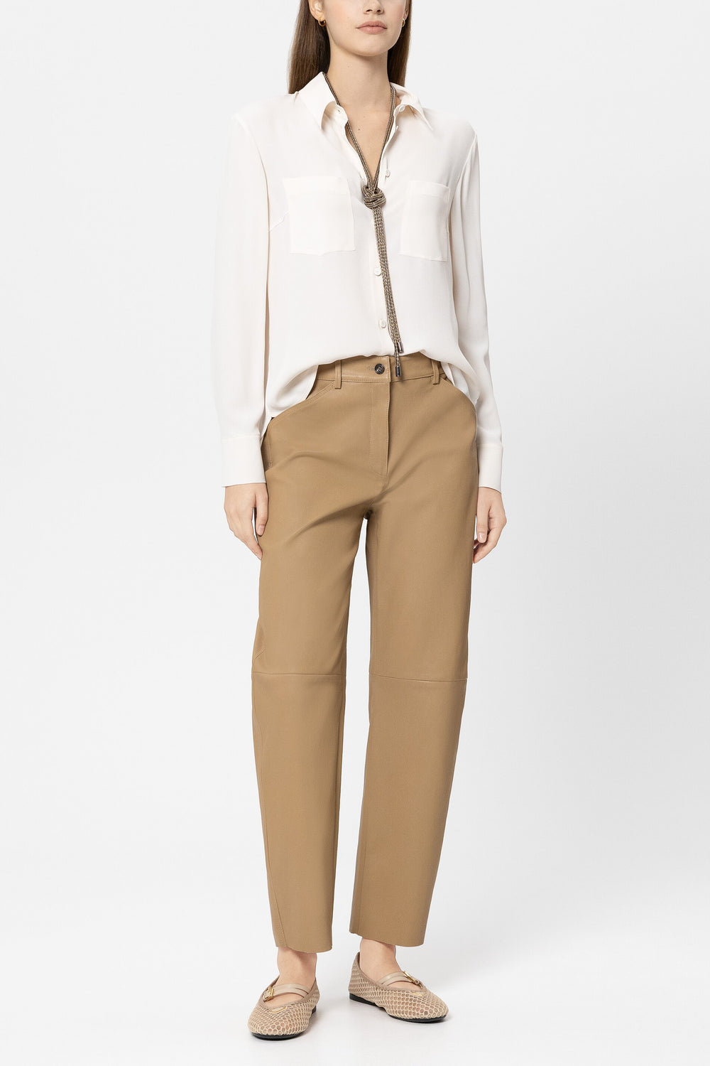 Silk blend shirt blouse - cream - Standard