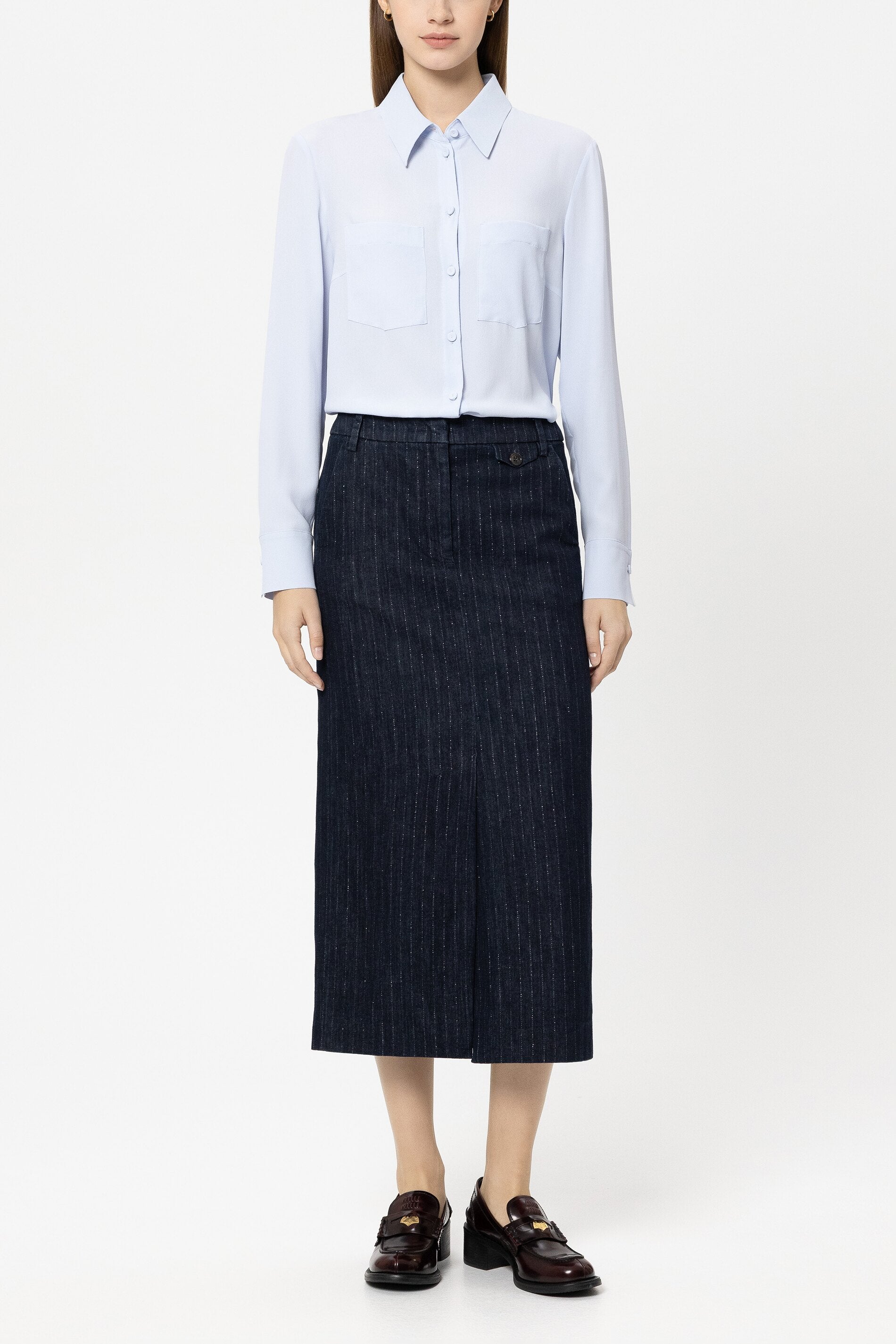 Hemdbluse aus Seiden-Mix - light blue - Standard | Model Front