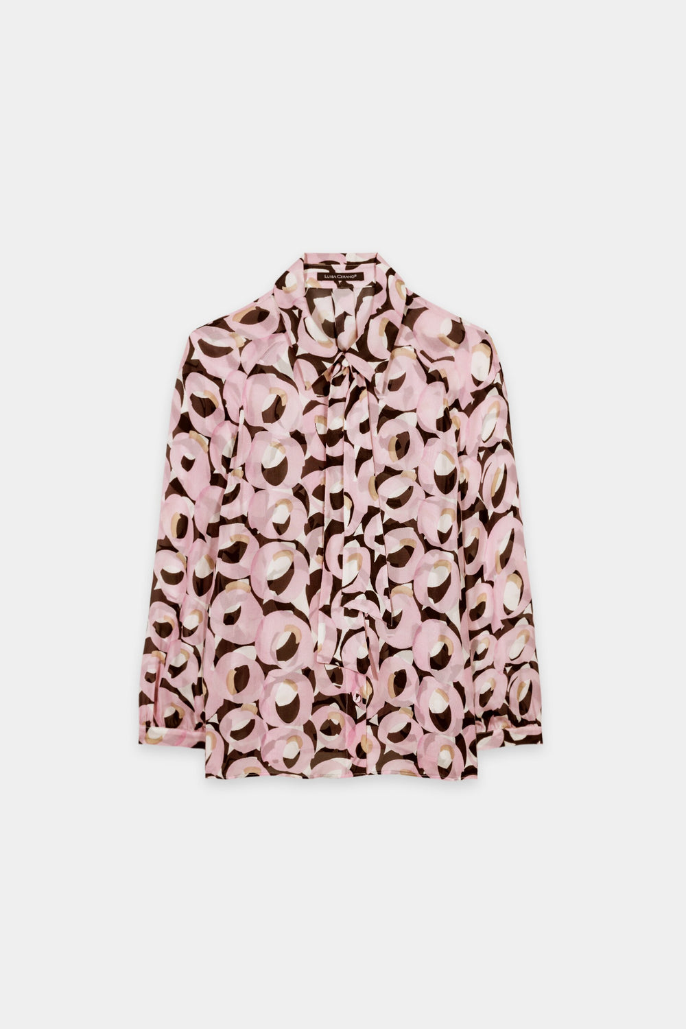 Shirt blouse with a retro print - creamy blush / black - with a tie-neck