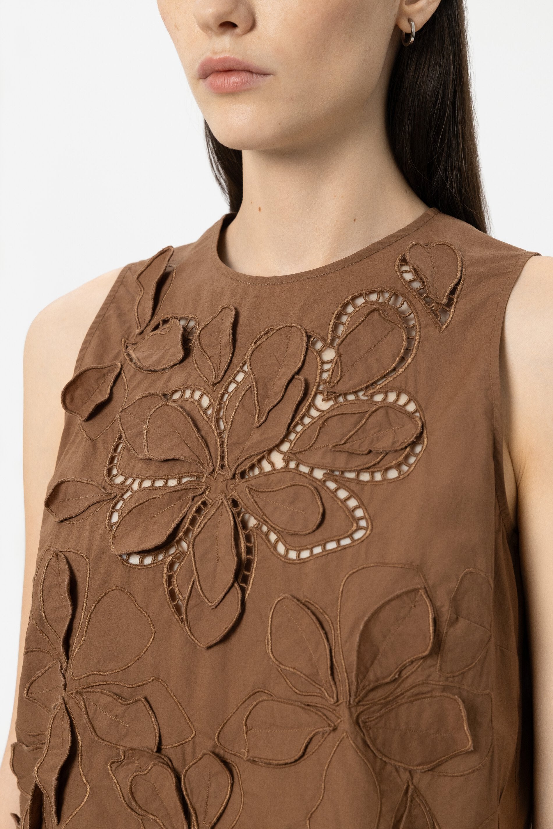 Blouse top with eyelet embroidery - dark terracotta - Standard